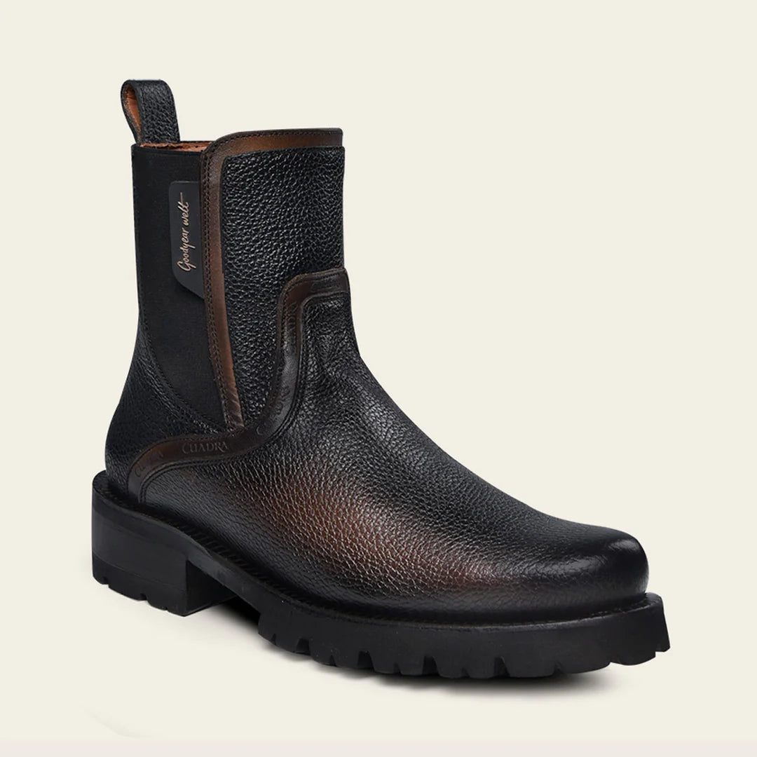 4D22RS Men's Black Leather Casual Ankle Boots with Zip - Stylish & Comfortable for Daily Wear, Outdoor Walking, and Office Outfits