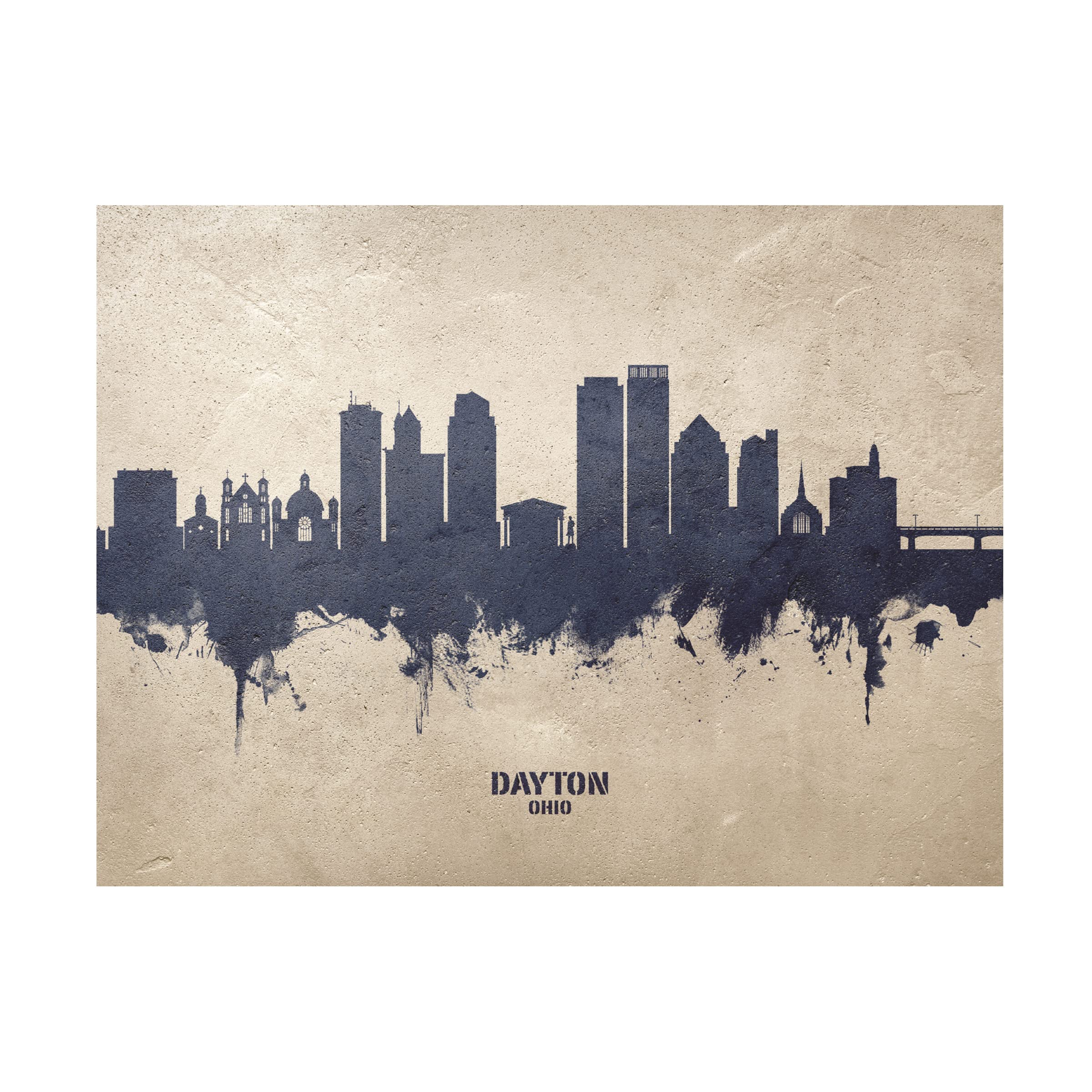 Michael Tompsett Dayton Ohio Skyline Concrete Canvas Art Print - Modern Cityscape Wall Decor for Living Room, Office & Bedroom - Trademark Fine Art Collection