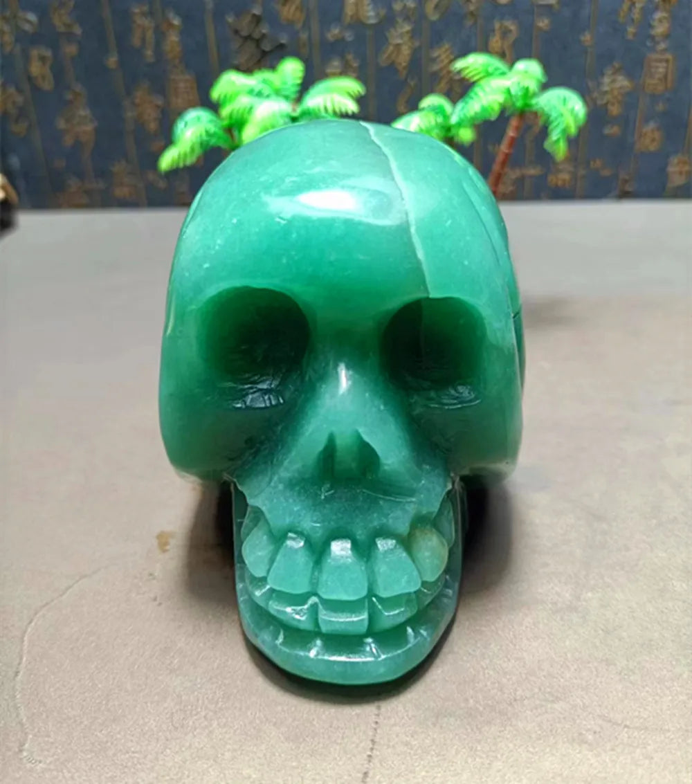 Natural Green Dongling Carved Skull Energy Quartz Crystal - Feng Shui Healing Stone for Chakra Balancing, Meditation & Home Decor | Perfect for Spiritual Healing, Yoga Spaces & Gothic Interior Design
