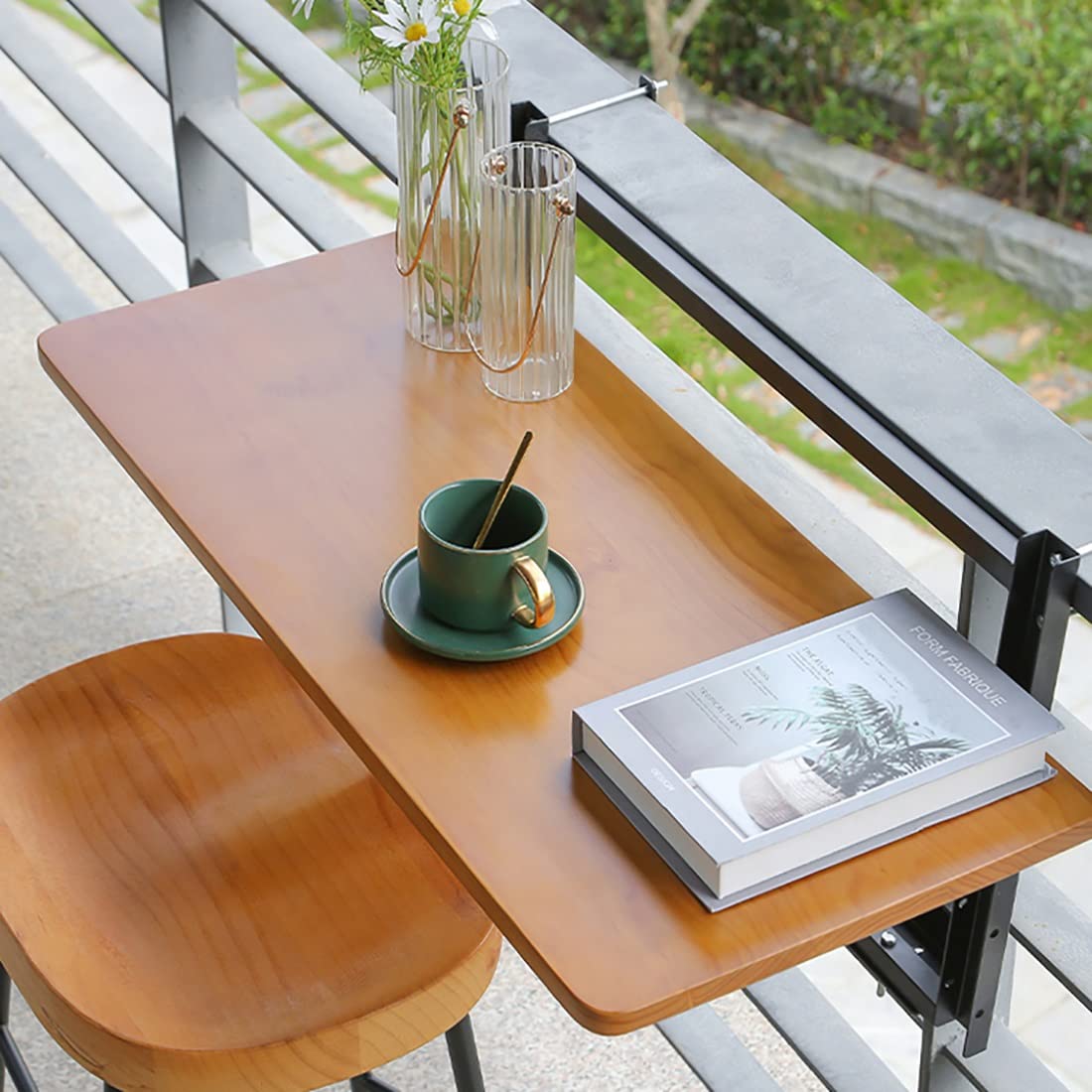 **Foldable Outdoor Side Table - Adjustable Wall Mounted Hanging Table for Patio, Balcony, Deck - Perfect for Small Spaces, Drinks & Snacks**    **Use Cases:** Ideal for relaxing on the balcony, enjoying coffee on the patio, or serving drinks by the pool.