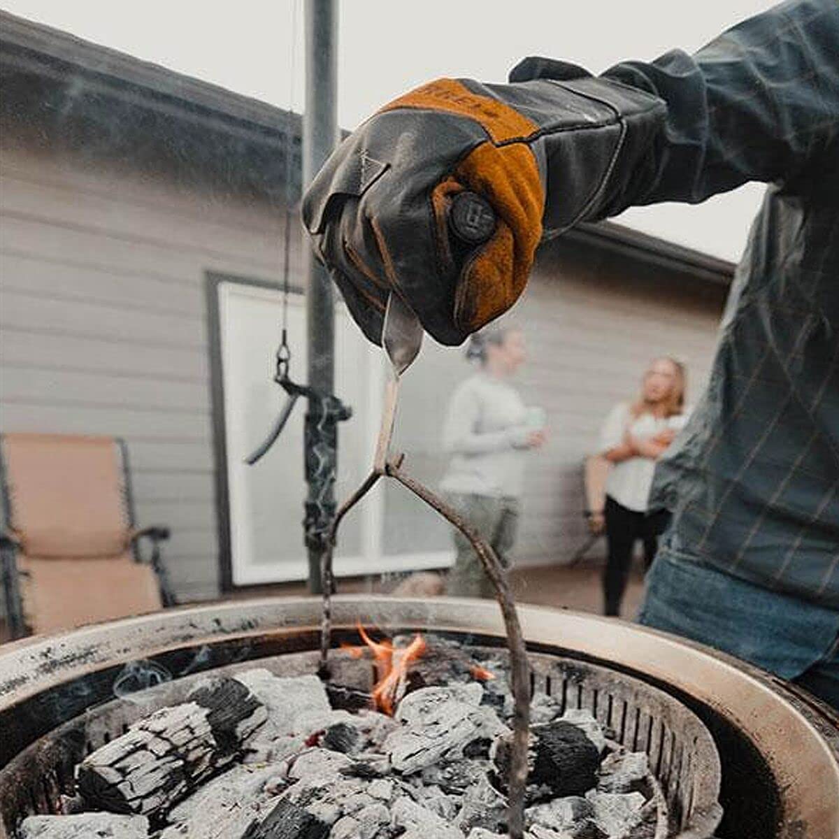 Premium Stockman's Leather Grill Gloves with Extra Long Thick Cuffs - 100% Genuine Heat-Resistant BBQ Gloves for Grilling, Smoking & Outdoor Cooking - Perfect for Searing Steaks, Handling Hot Pans & Campfire Cooking