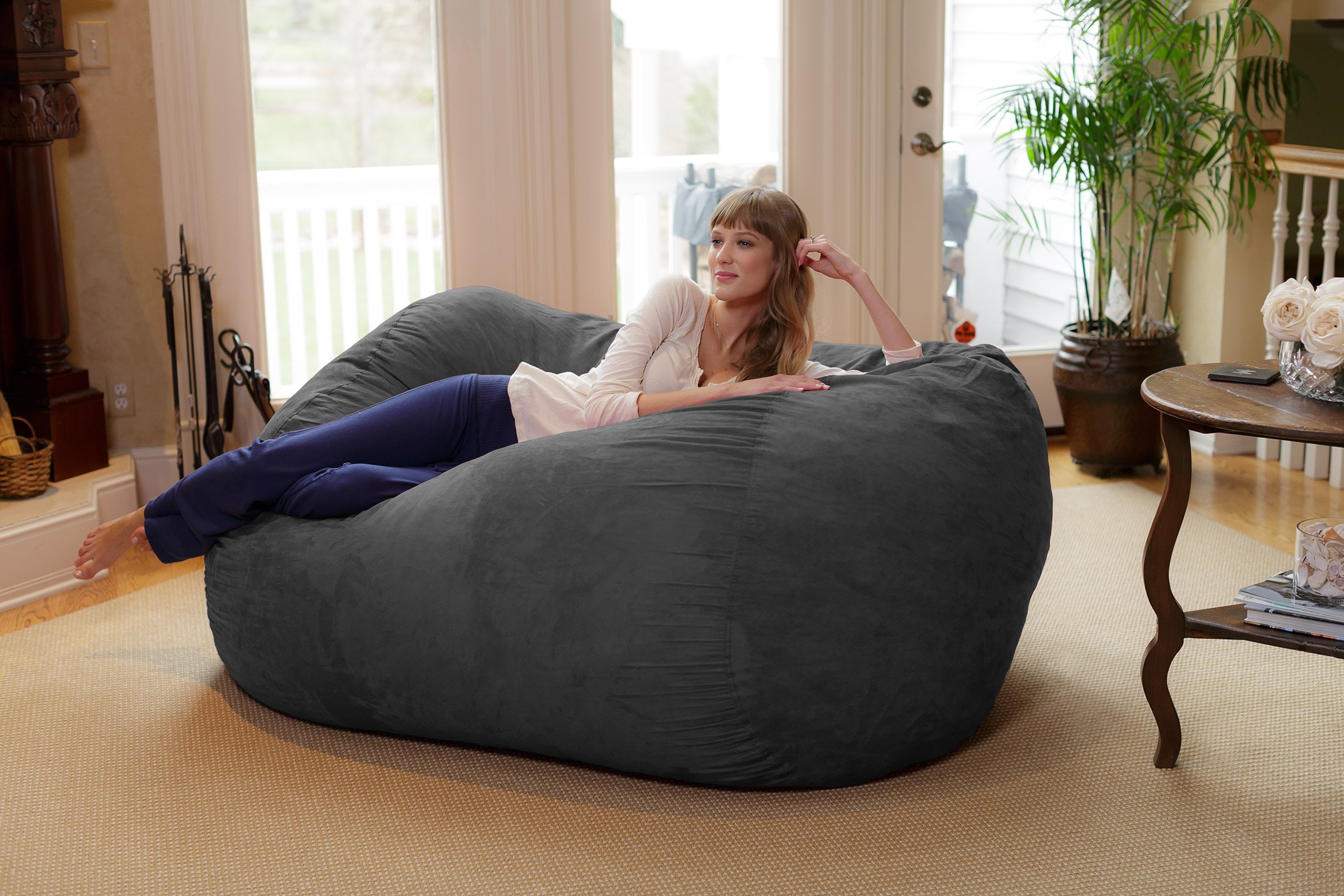 Chill Sack Bean Bag Chair - 6' Large Memory Foam Lounger with Soft Microfiber Cover (Charcoal) | Perfect for Living Room, Game Room & Dorm Relaxation