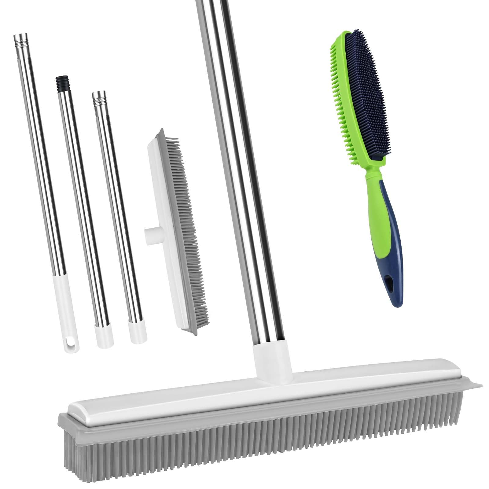 Pet Hair Removal Rubber Broom - Dual-Sided Silicone Brush for Dog & Cat Hair on Floors, Carpets, Couches & Clothes | Efficient Pet Grooming & Lint Cleaning Tool for Home & Car Use