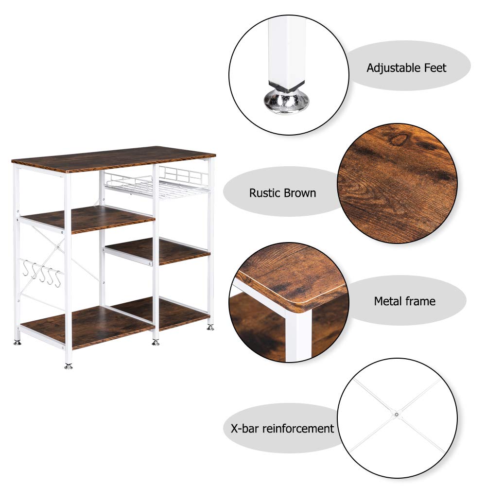 3-Tier Industrial Kitchen Baker's Rack with Microwave Stand - Heavy Duty Storage Cart & Workstation Shelf for Home, Restaurant, Hotel - Perfect for Baking, Cooking & Small Appliance Organization
