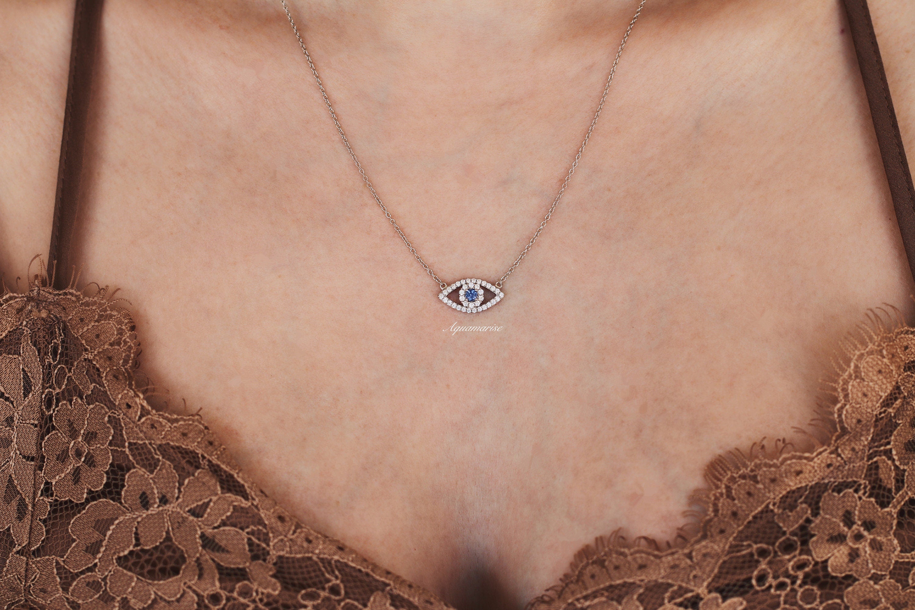 Evil Eye Tanzanite Necklace - Sterling Silver 925 Protection Pendant for Women | Spiritual Jewelry Gift for Good Luck & Positive Energy | Perfect for Meditation, Yoga & Everyday Wear
