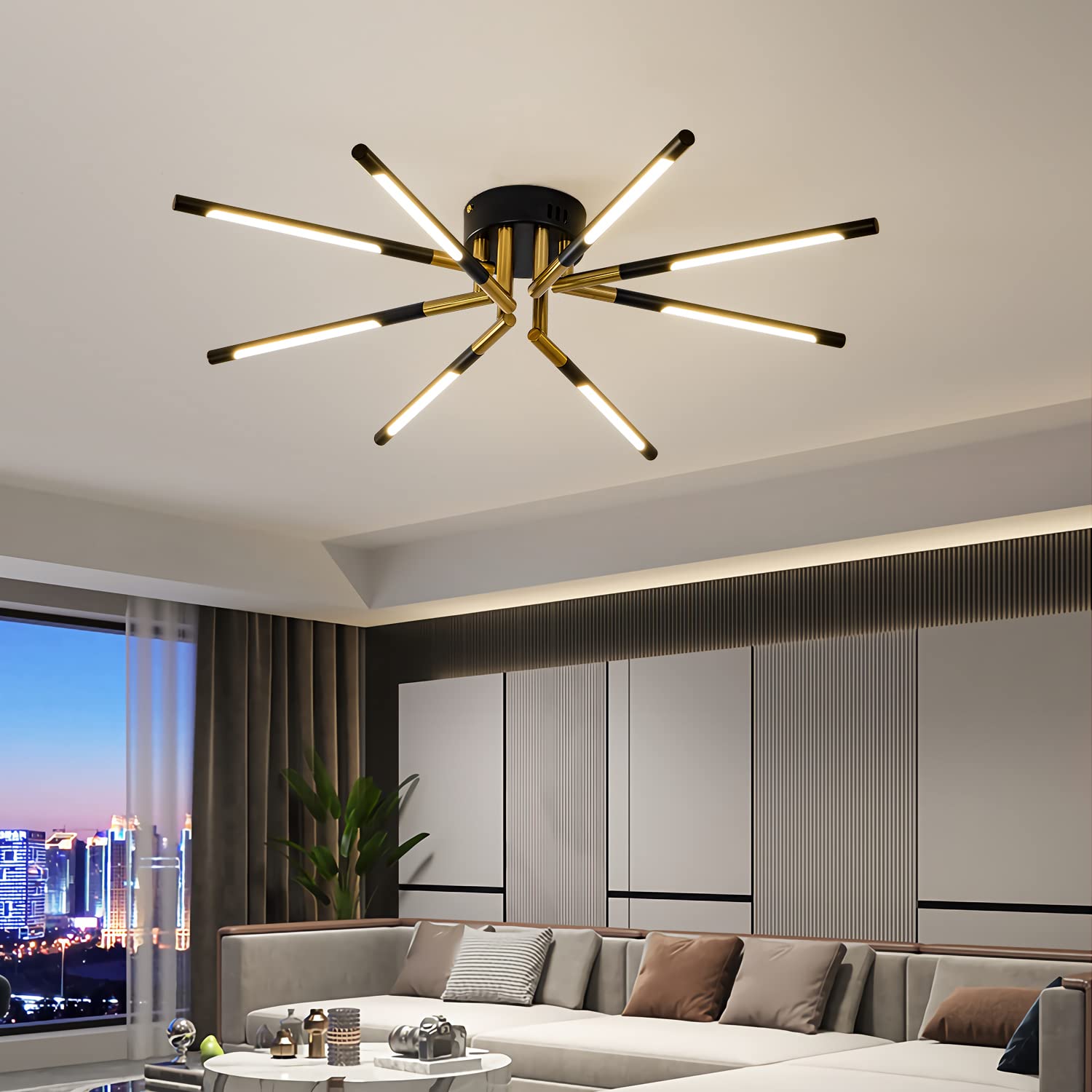 Modern LED Ceiling Light 28 Inch 4000K - Black & Gold Recessed Lighting Fixture for Restaurant, Living Room & Bedroom | Energy-Efficient Dimmable Decorative Light for Home & Commercial Spaces