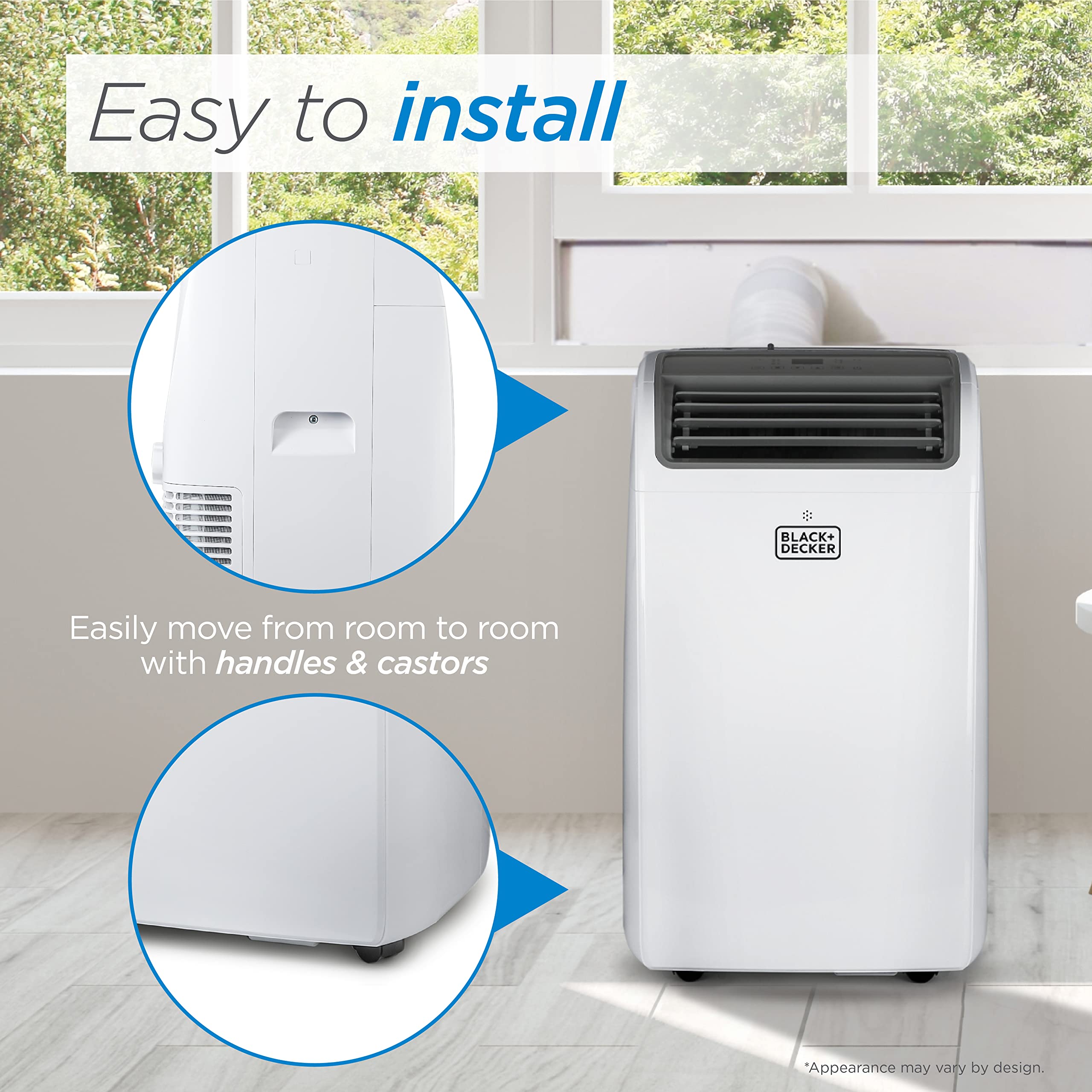 BLACK+DECKER 12,000 BTU Portable Air Conditioner for Rooms up to 550 Sq.Ft - Energy Efficient Cooling with Remote Control, White - Perfect for Bedrooms, Living Rooms & Home Offices