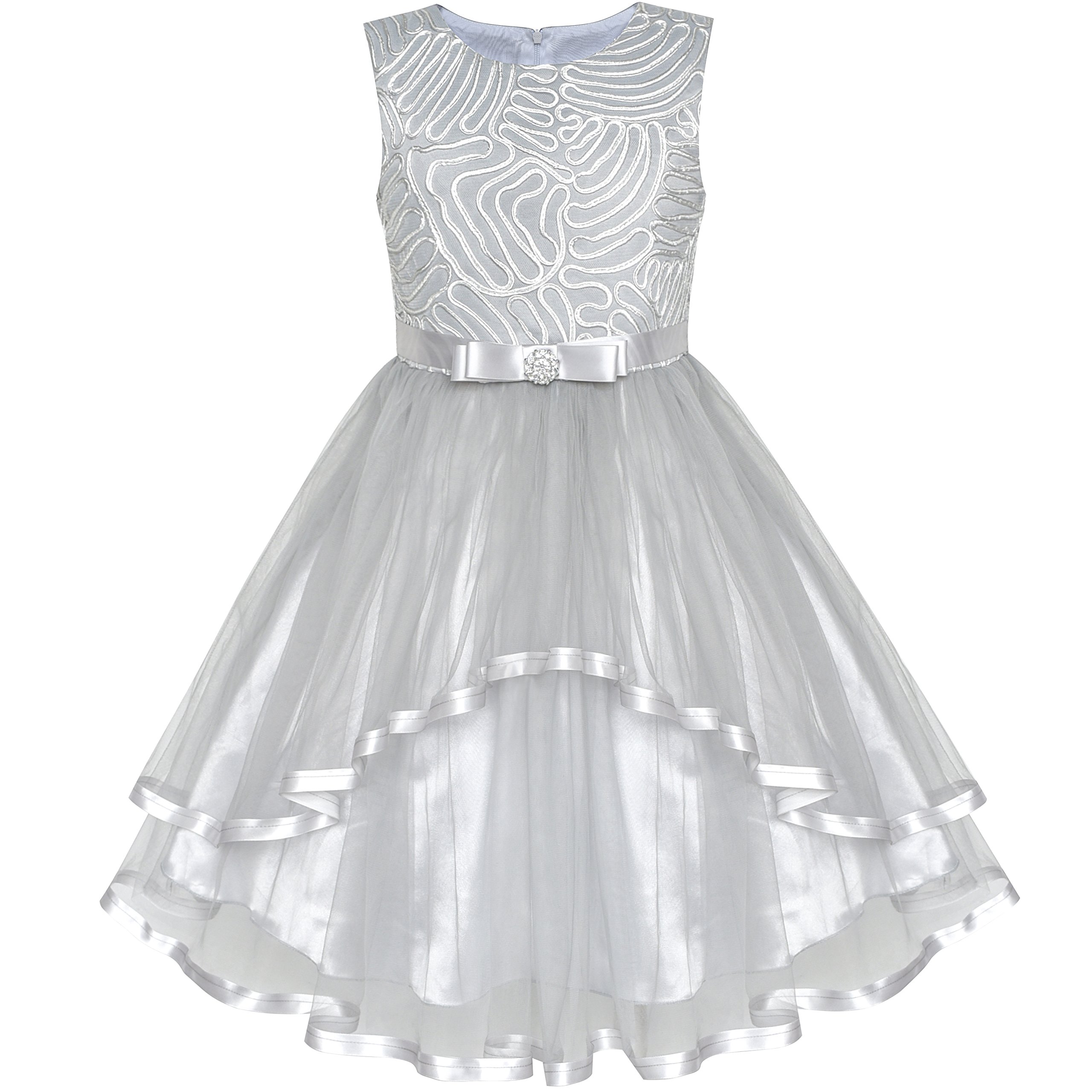 Sunny Fashion Flower Girls Dress with Blue Belt - Wedding Party Bridesmaid Dress Size 4-12 for Special Occasions & Photo Shoots