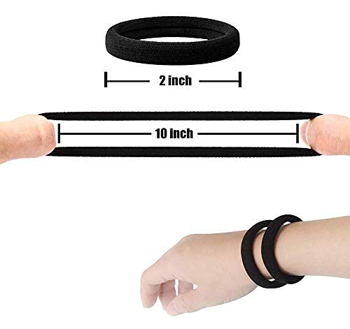 Rlanos Black Elastic Hair Bands - No Metal Ponytail Holders for Thick, Heavy & Curly Hair - Soft Stretch Hair Ties (Pack of 24) - Perfect for Workouts, Yoga, Sports & Everyday Hairstyles