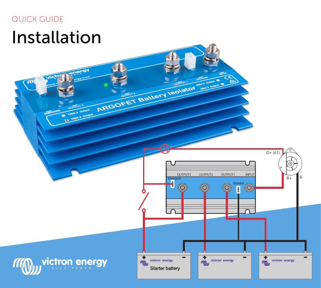 Victron Energy Argofet 100-3AC Battery Isolator - 100A 12V/24V for Marine, RV & Off-Grid Systems (3 Battery Banks) - Perfect for Boats, Campers & Solar Power Setups