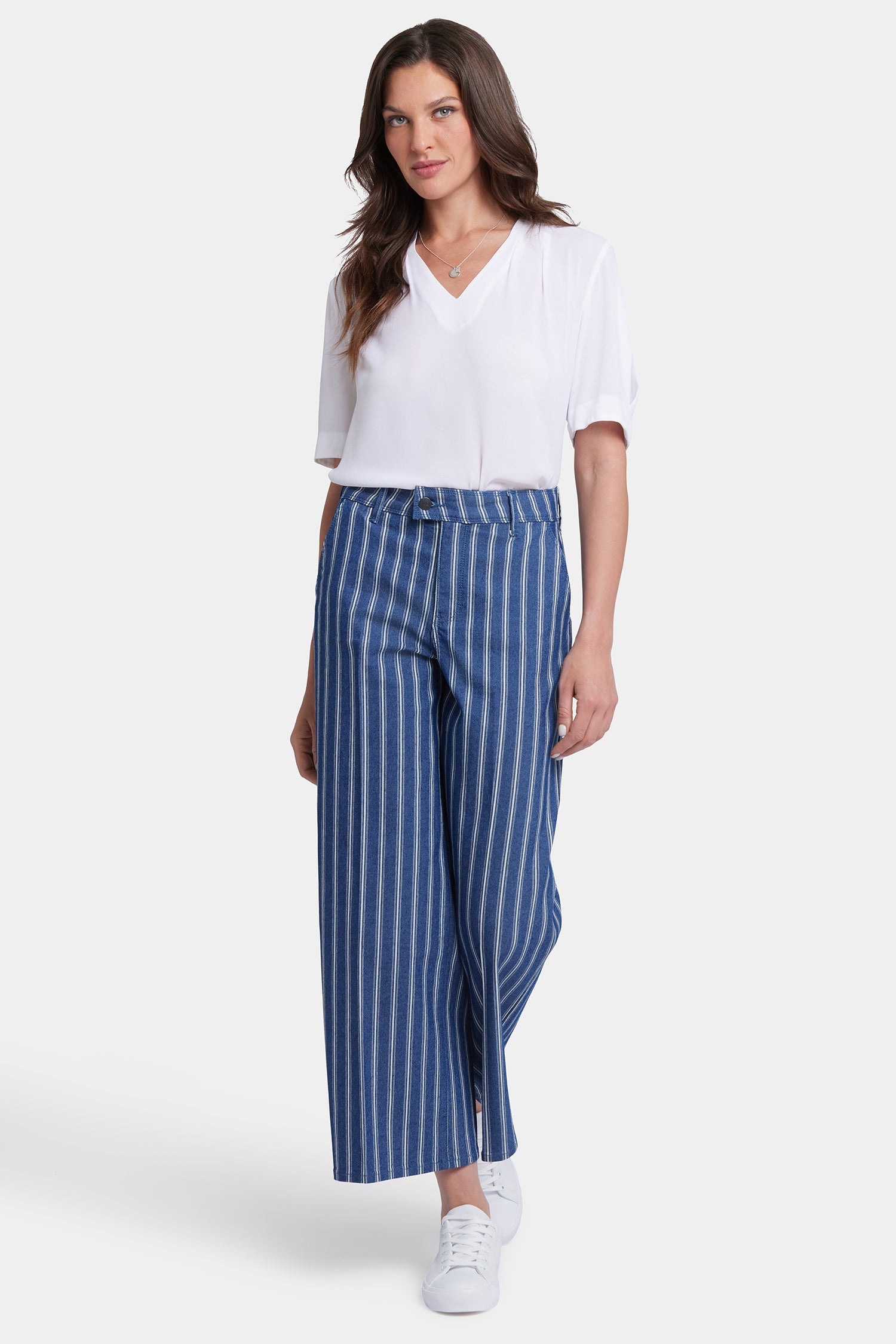 Mona Wide Leg Ankle Jeans for Women - Huelva Stripe High Waist Comfort Pants | Casual & Office Wear, Perfect for Work, Travel & Everyday Outfits