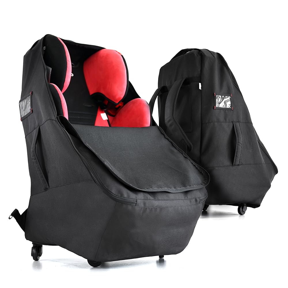 Premium Padded Car Seat Travel Bag with Wheels - Airplane Approved Car Seat Cover & Protective Case for Safe Travel (Black) | Ideal for Airports, Road Trips & Family Vacations