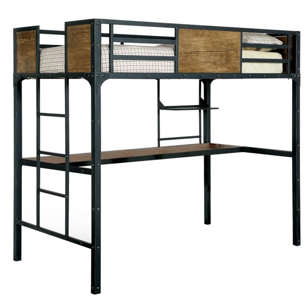 Baron Metal Twin Over Workstation Bunk Bed in Black - Space-Saving Study & Sleep Solution for Kids & Teens | Durable Metal Frame & Built-In Desk