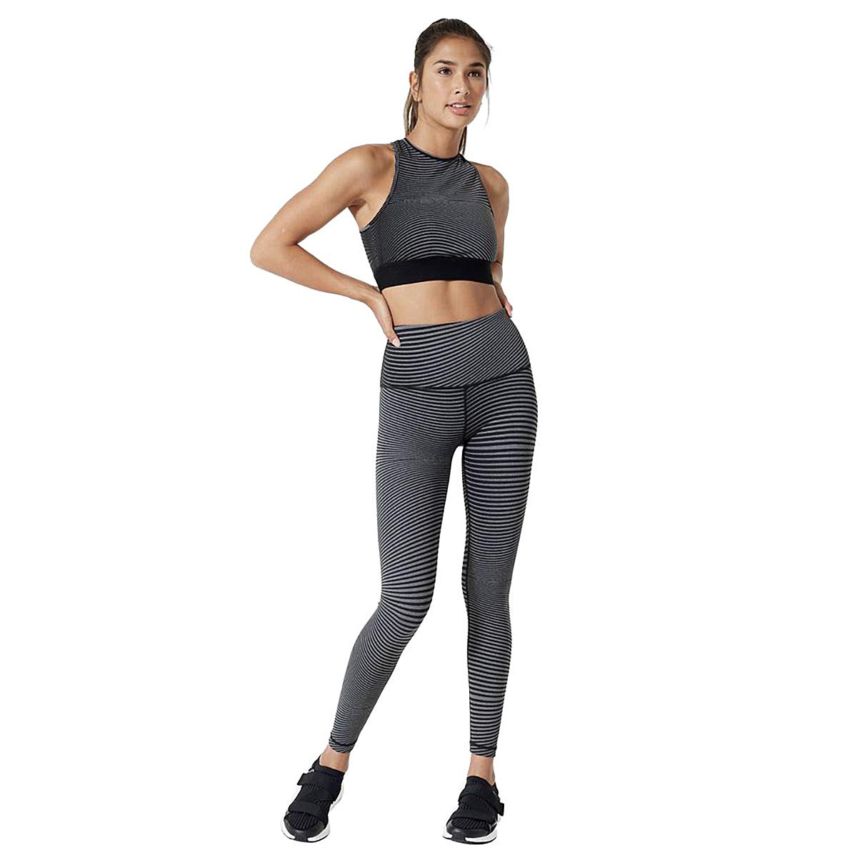 High Waist Energy Wave Reversible Leggings - Small, Black & Charcoal | Yoga, Workout & Running | Free Face Mask with Purchase