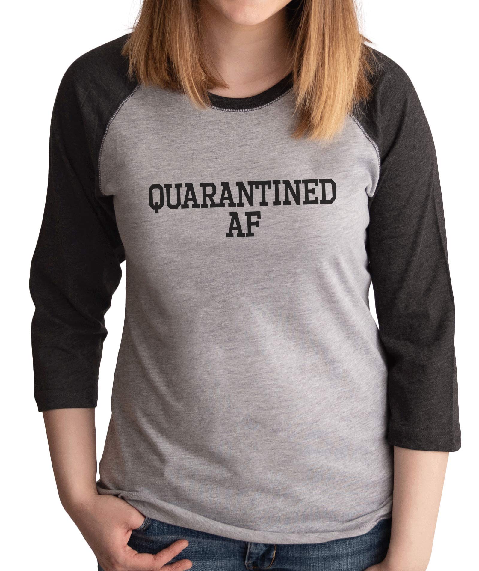7 ate 9 Apparel Women's Quarantined AF Grey T-Shirt - Funny Sarcastic Graphic Tee for Casual Wear, Lounge & Home Comfort