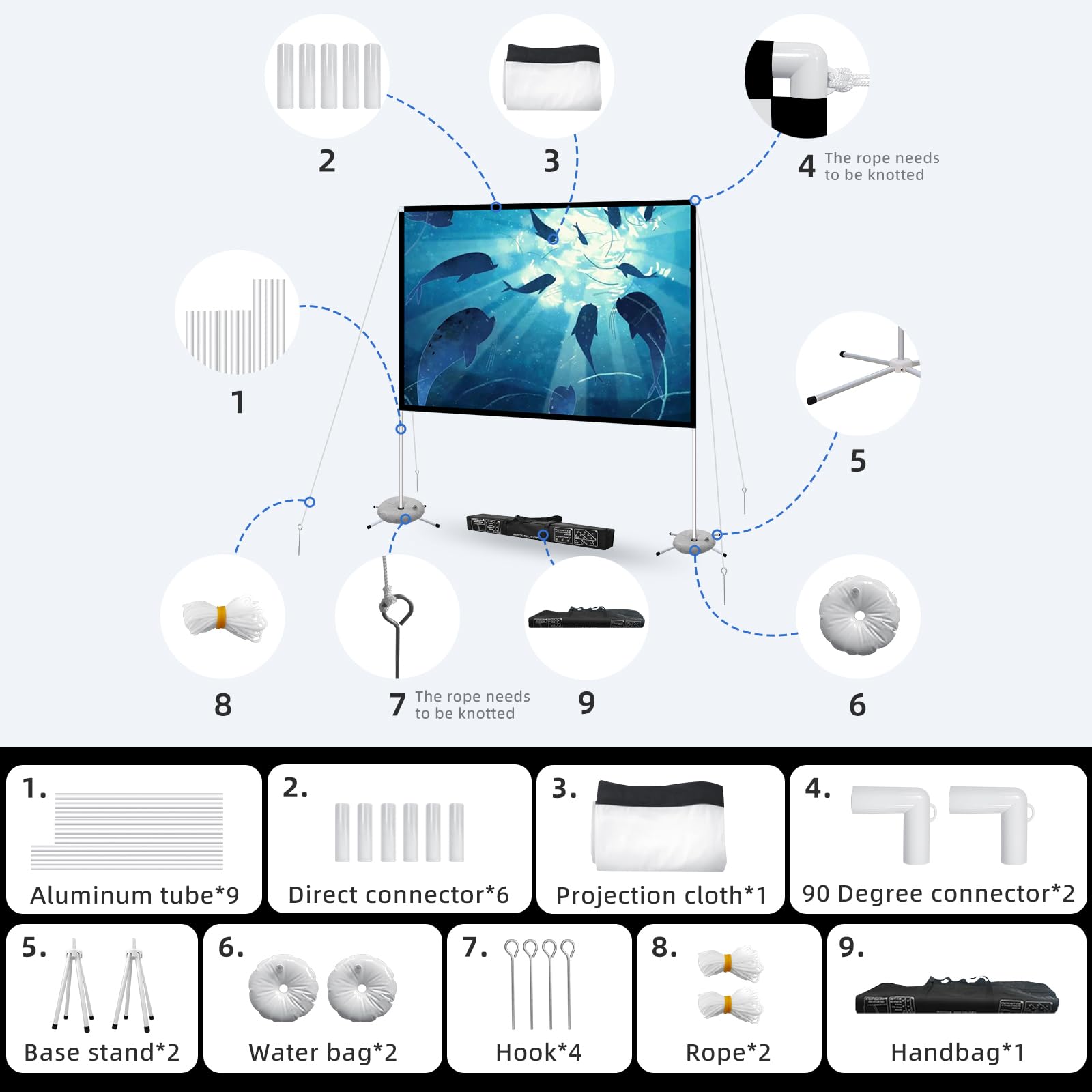 120 Inch Portable Projector Screen with Stand - 16:9 HD 4K Projection Screen for Indoor & Outdoor Use - Includes Carry Bag for Backyard Movie Nights, Camping, Home Theater and Family Entertainment