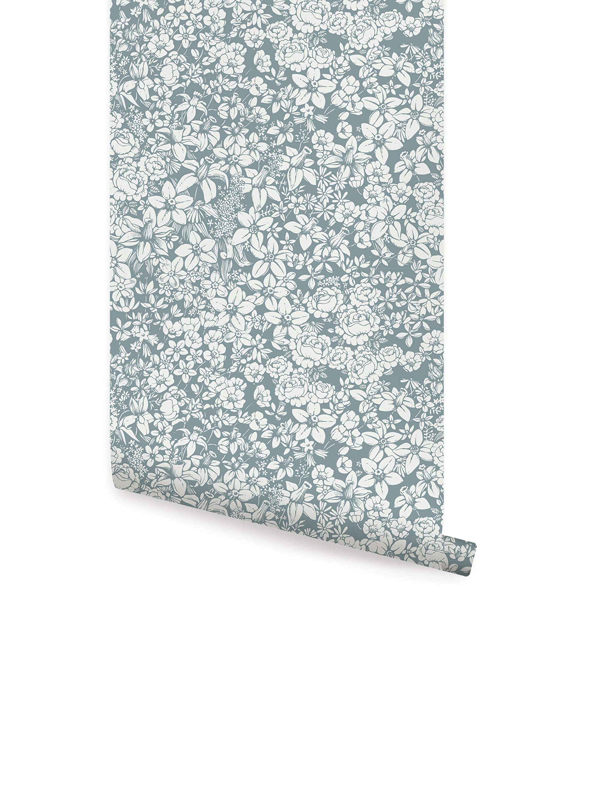 Blue Peel and Stick Flower Land Wallpaper - Simple Shapes Design (2ft x 9ft Single Sheet) - Perfect for Bedroom, Nursery, or Home Office Decoration