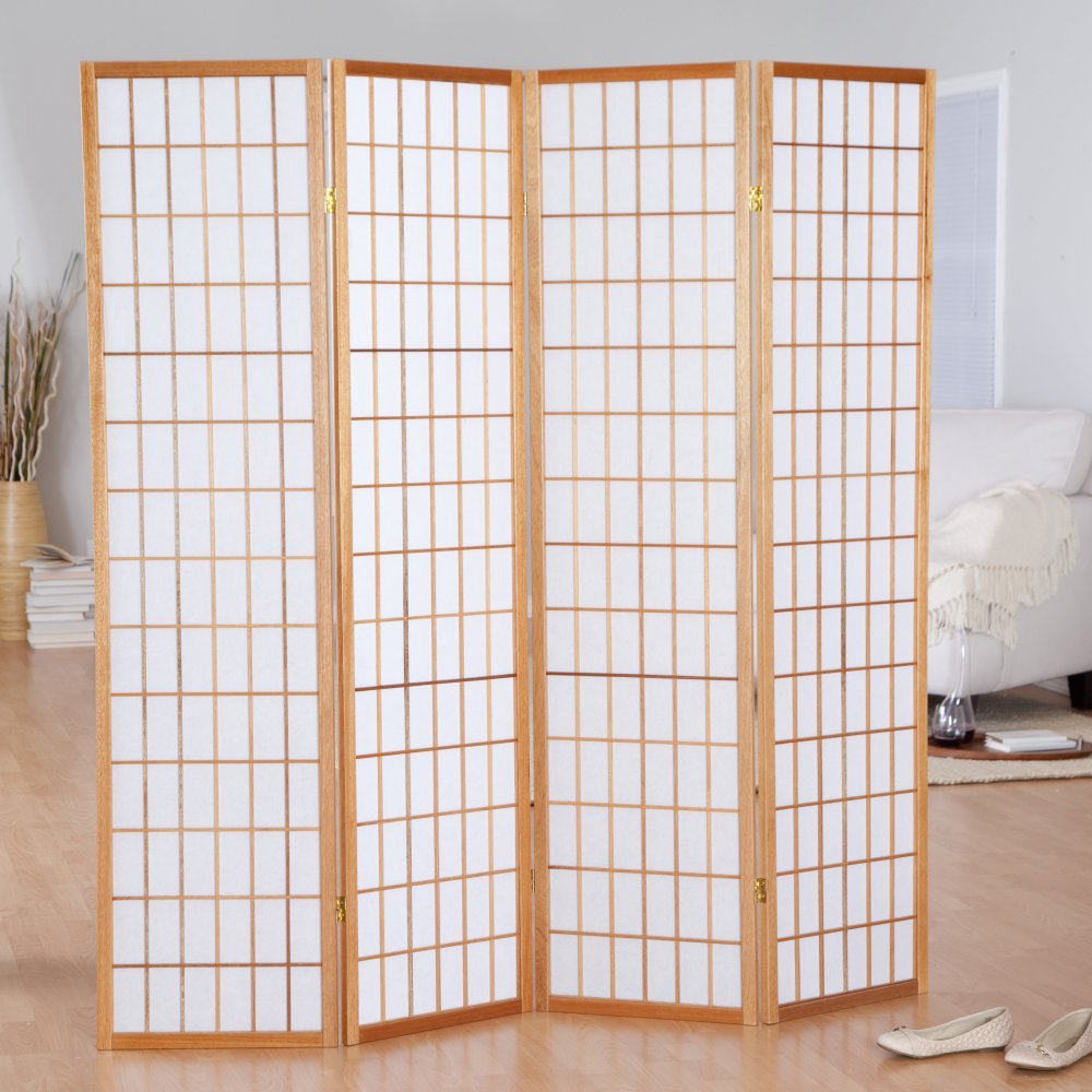 Jakun Honey Shoji 4 Panel Room Divider - Japanese Style Folding Screen for Home Office, Bedroom Privacy & Zen Decor - Perfect for Room Partition, Meditation Space & Asian-Inspired Interior Design