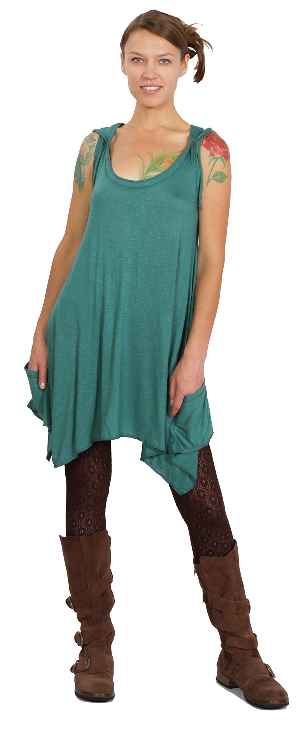 Women's Pixie Sleeveless Hoodie Dress - Casual Summer Sleeveless Hooded Tunic for Streetwear & Lounge Wear