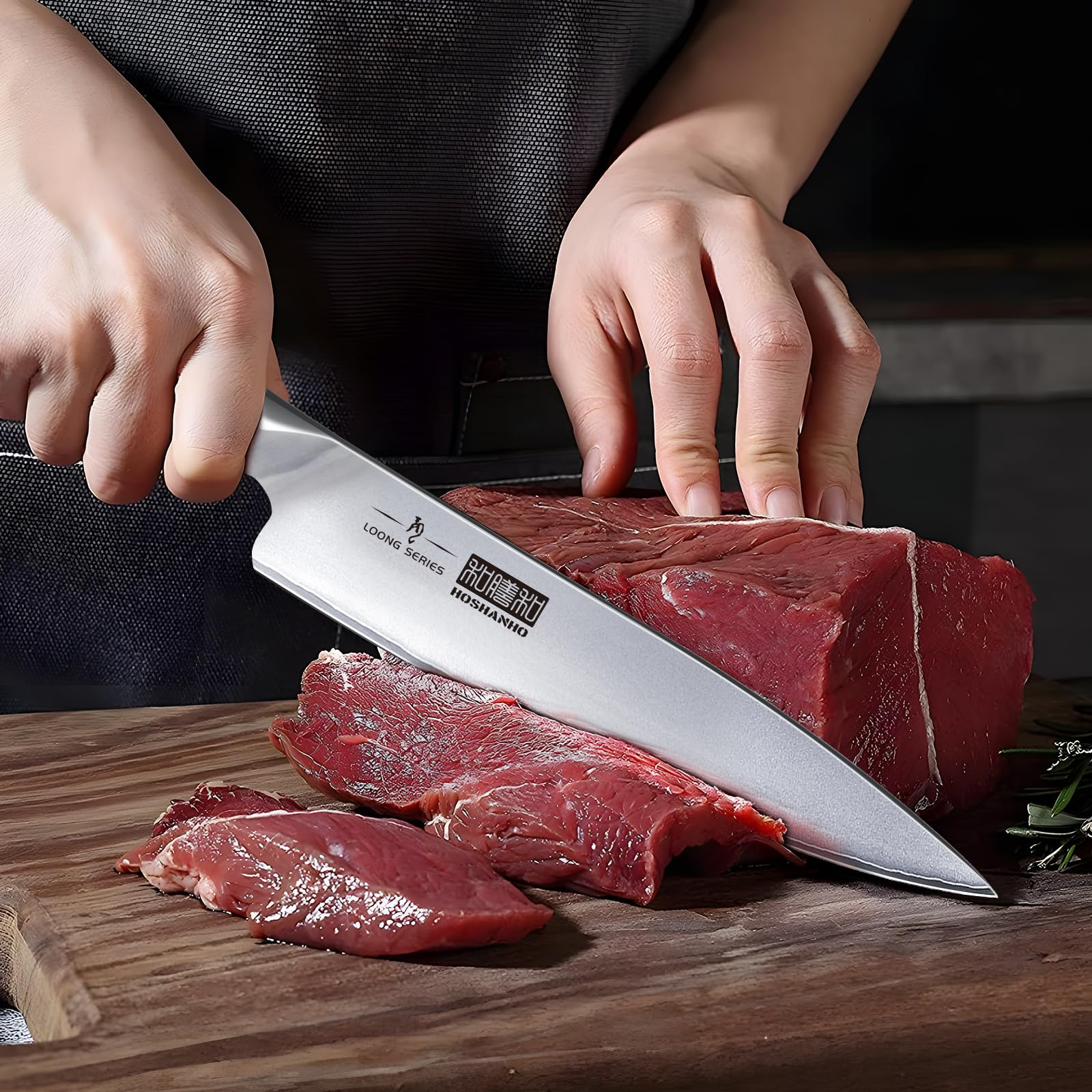 8-Piece Japanese High Carbon Super Steel Kitchen Knife Set with Wooden Block - Ultra Sharp Professional Chef Knives & Scissors for Cooking, Slicing, and Food Prep