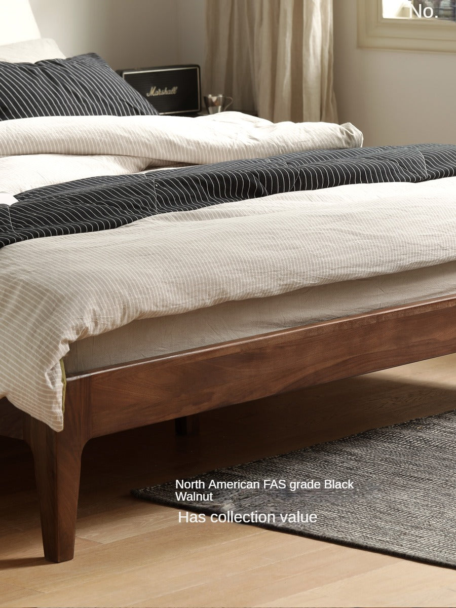 Premium Black Walnut Solid Wood Bed Frame - Queen Size Platform Bed with Soft Upholstered Headboard | Modern Bedroom Furniture for Master & Guest Rooms