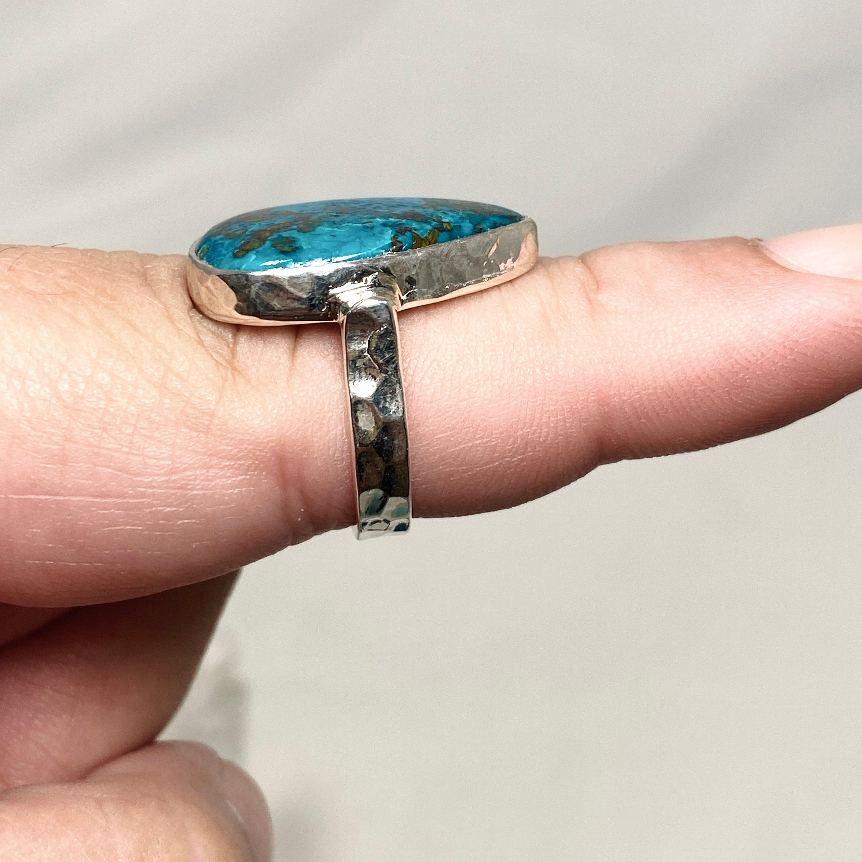 Shattuckite Teardrop Ring with Hammered Band - Size 8 - KRGJ3220 - Perfect for Boho Jewelry Lovers & Spiritual Healing