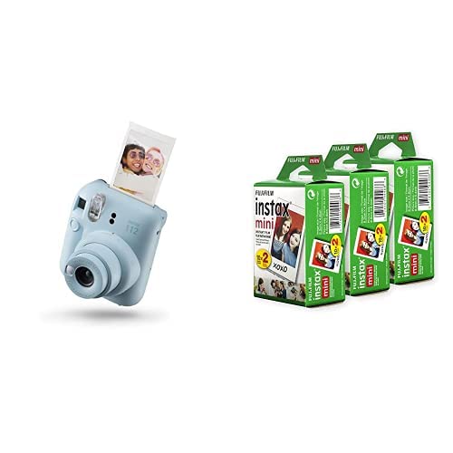 Fujifilm Instax Mini 12 Instant Camera Bundle - Pastel Blue with 60 Exposures Instax Mini Film & Accessories | Perfect for Parties, Travel & DIY Photo Albums