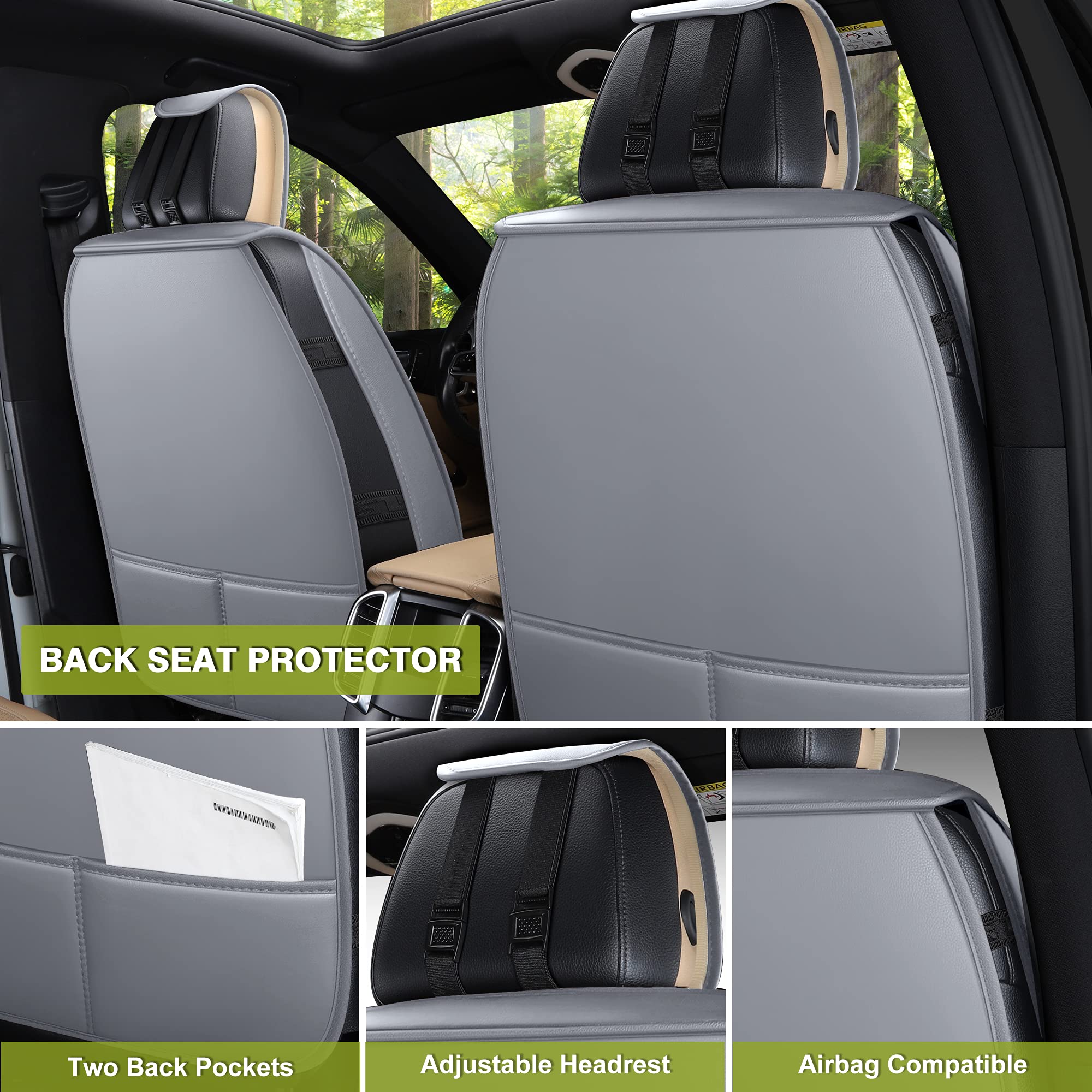 Premium AOOG Leather Car Seat Covers - Universal Fit Leatherette Auto Seat Protectors for Cars, SUVs & Trucks | Non-Slip Vehicle Interior Accessories (Full Set, Gray) | Perfect for Daily Commute, Road Trips & Family Protection