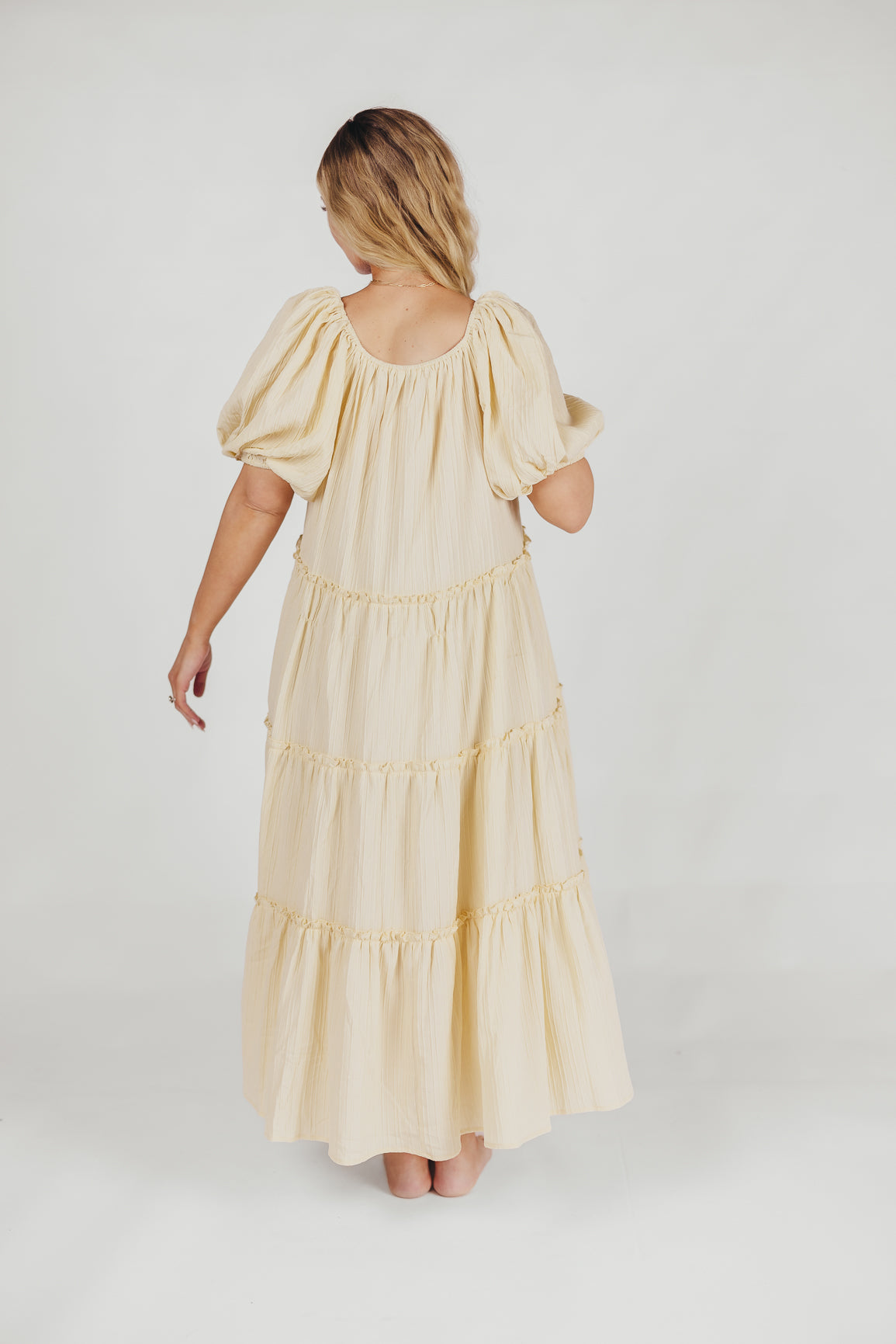Eva Puffed Sleeve Maxi Dress in Cream - Bump Friendly Maternity Dress with Inclusive Sizing (S-3XL) | Perfect for Weddings, Baby Showers & Summer Vacations