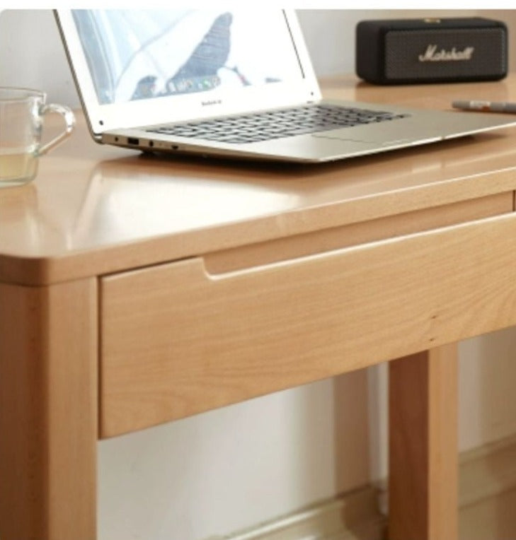 Solid Beech Wood Computer Desk for Home Office - Ergonomic Study Desk with Ample Workspace for Writing, Working & Remote Learning