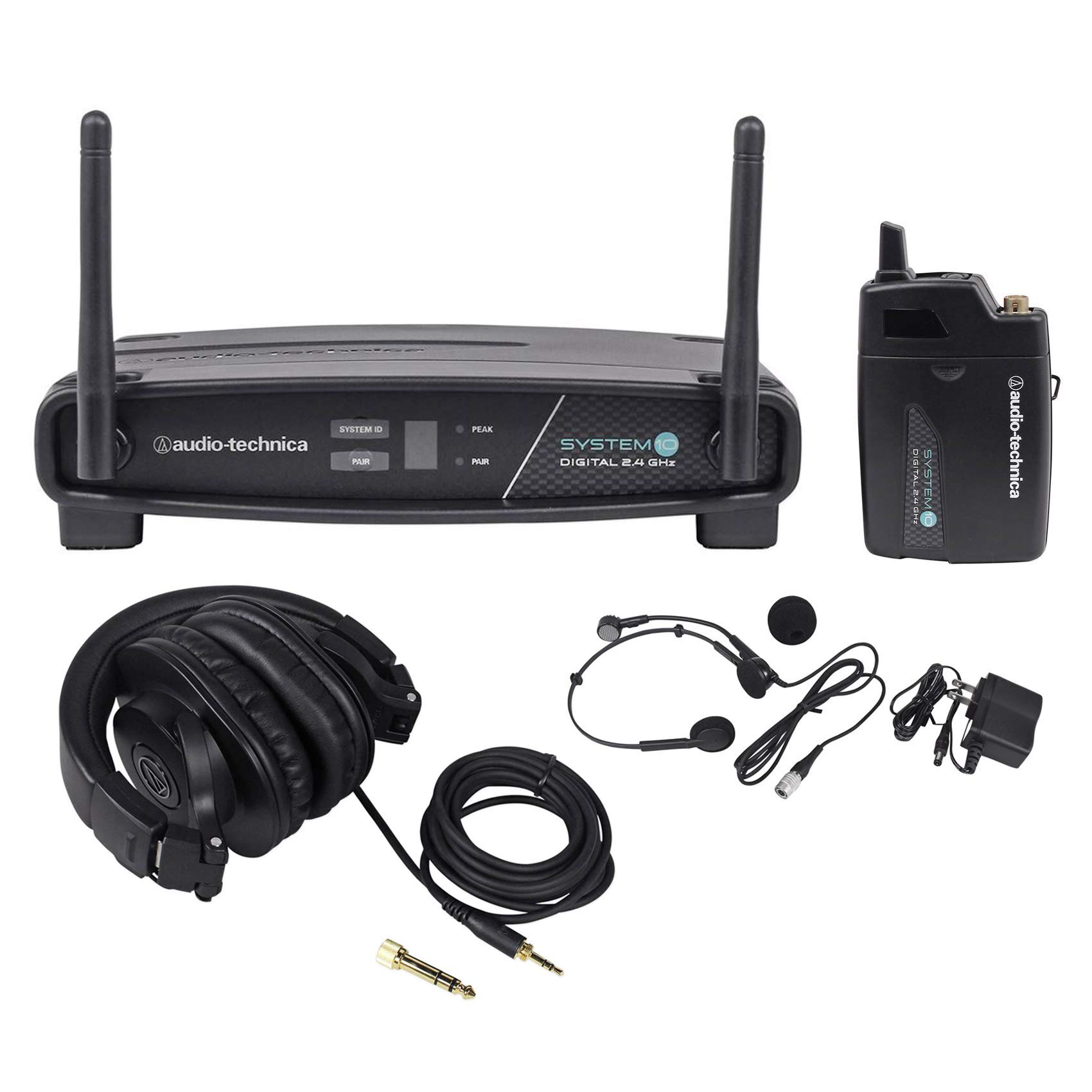 Audio-Technica ATW-1101/H Digital Wireless Headset Microphone System with Headphones - Professional Wireless Mic for Live Performances, Presentations & Streaming