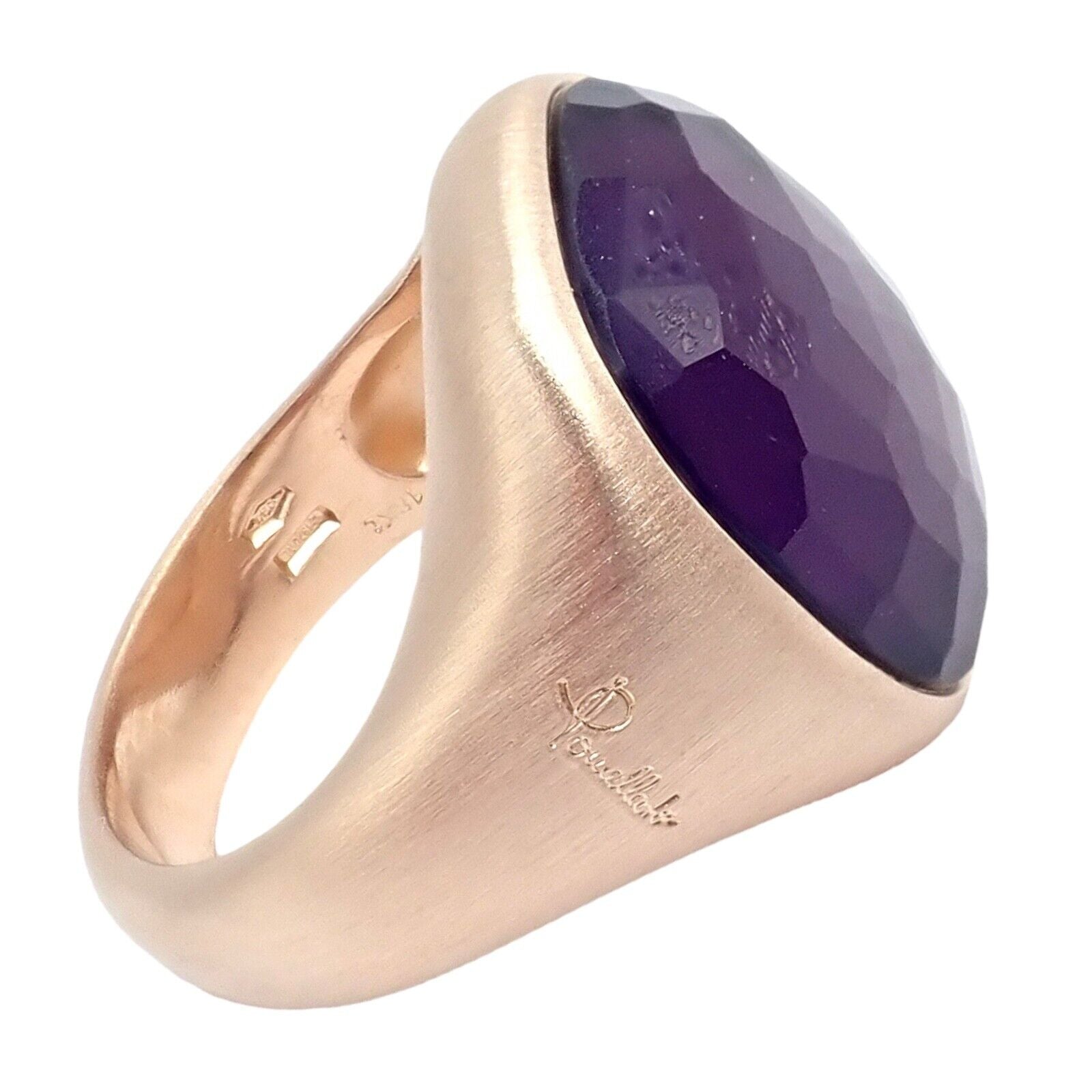 Authentic Pomellato 18K Rose Gold Large Faceted Amethyst Victoria Ring Size 6.5 - Luxury Statement Jewelry for Weddings, Anniversaries & Special Occasions
