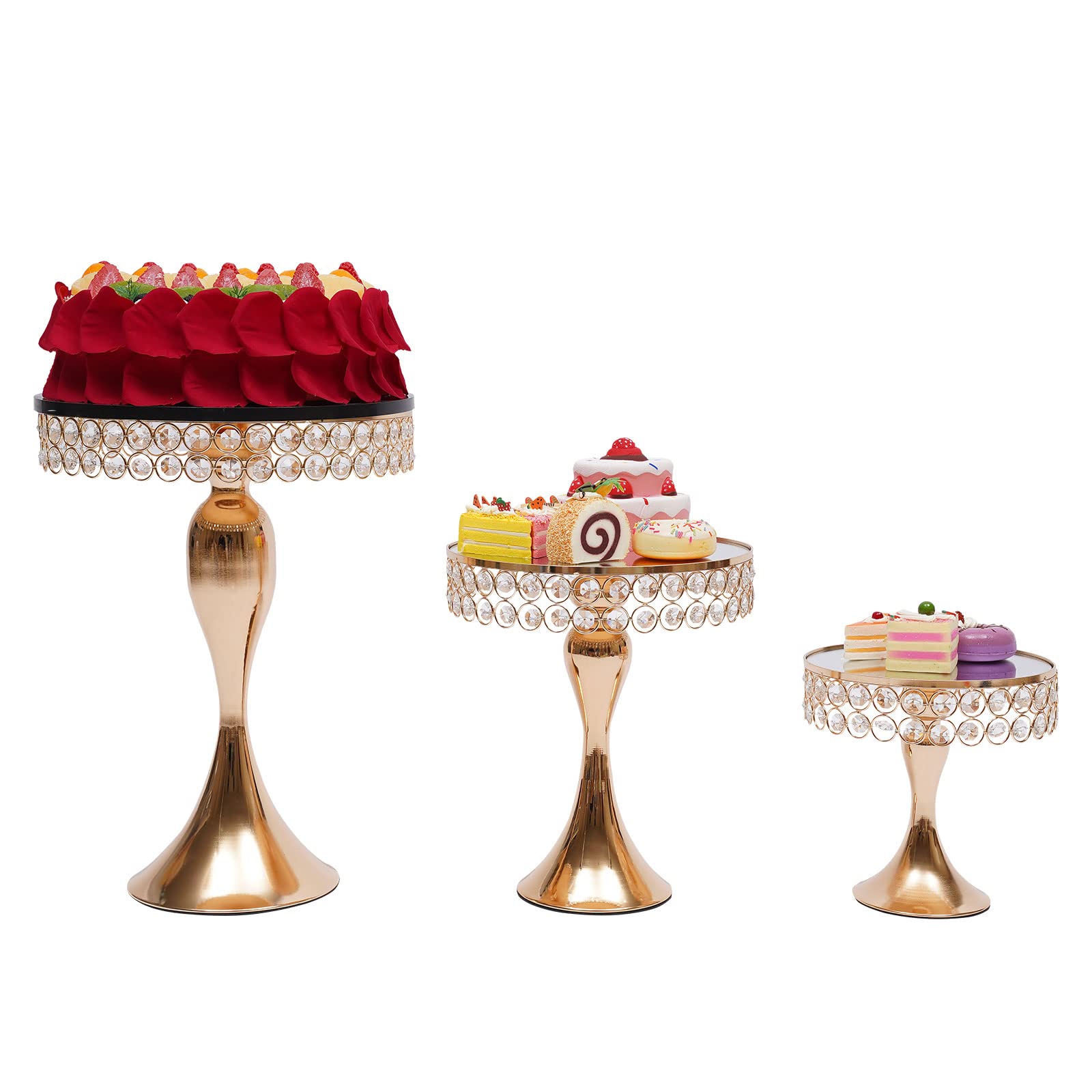 3-Piece Crystal Cake Stand Set - Elegant Metal Cupcake Holder & Dessert Display Tray for Weddings, Birthdays, and Parties - Perfect for Displaying Fruits, Cakes, and Pastries at Special Events