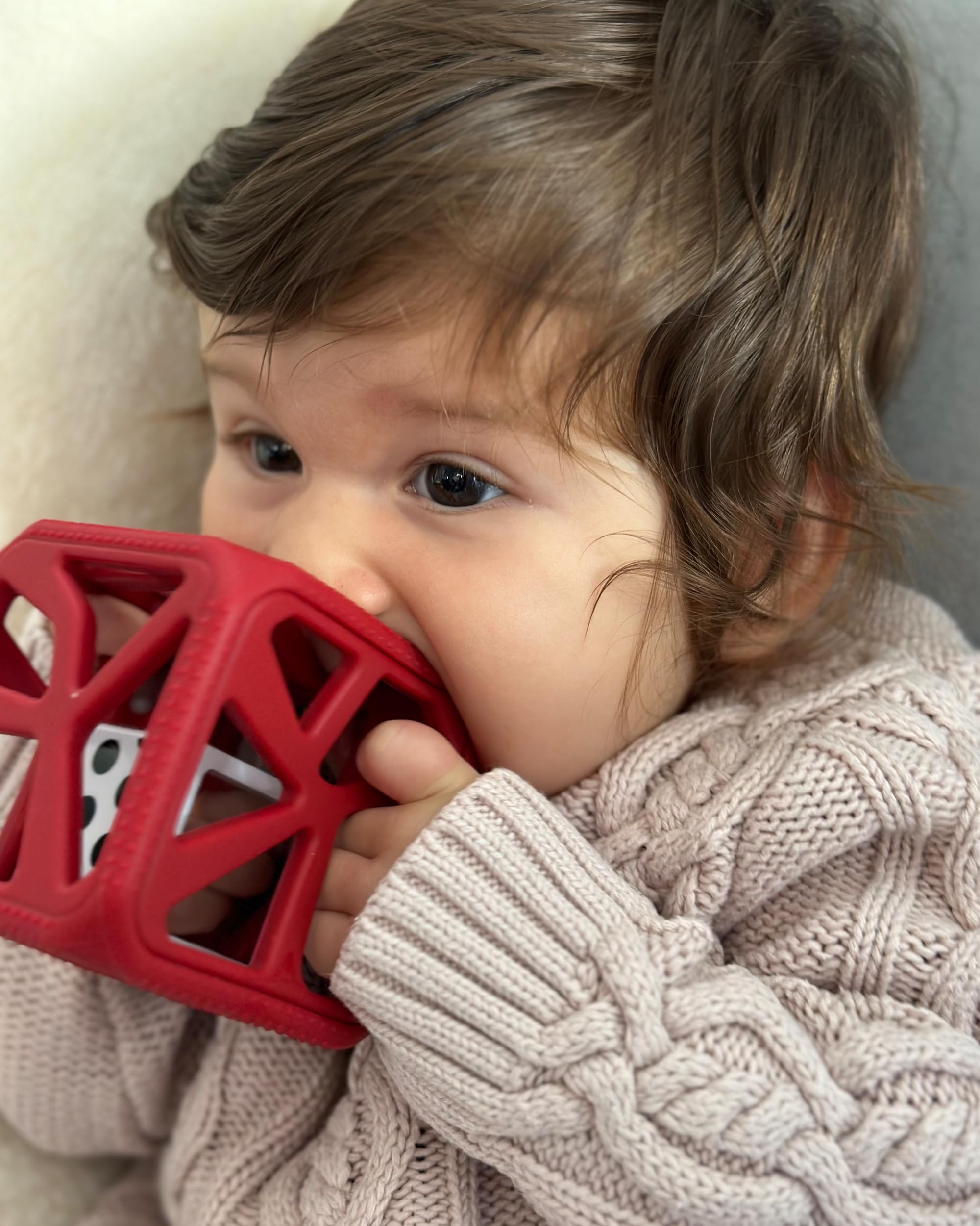 Malarkey Kids Teething Gift Set - Munch Mitt & Chew Cube Duo for Babies & Toddlers | BPA-Free Baby Teething Toys for Gum Relief & Sensory Stimulation | Perfect for Soothing Sore Gums & Early Childhood Development (Red)