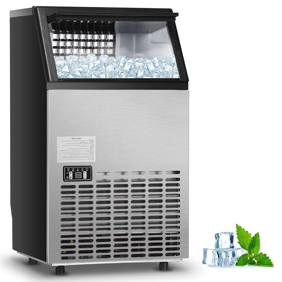 MAT EXPERT Commercial & Home Ice Maker Machine - 33lbs Stainless Steel Electric Ice Cube Maker with Storage Bin & Ice Shovel - Free Standing for Restaurants, Bars, Coffee Shops, Parties & Home Use - Perfect for Beverage Service, Cocktails & Entertaining