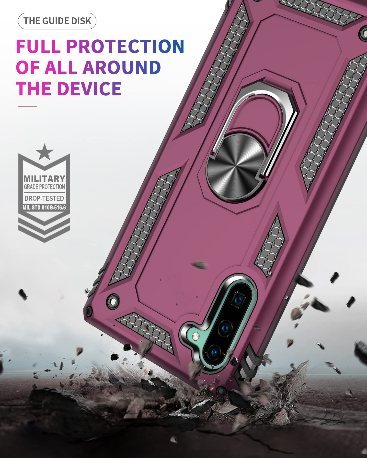 Galaxy Note 10 Case with [2 Pack] 3D Curved Tempered Glass Screen Protector & Magnetic Car Mount Holder - Wine Red - Perfect for Driving, Work, and Daily Protection