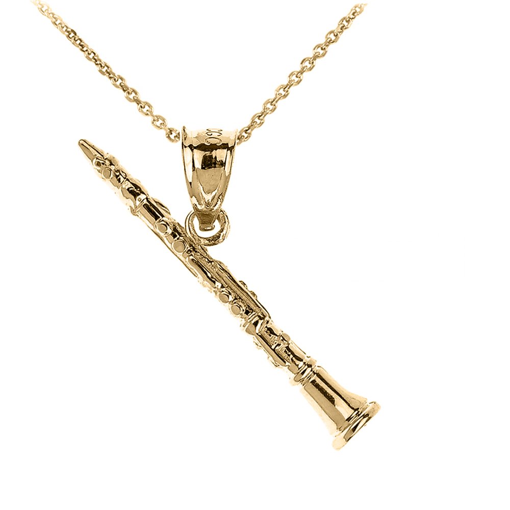 10K Yellow Gold Clarinet Pendant Necklace - Elegant Woodwind Instrument Jewelry with Adjustable Rolo Chain | Perfect Gift for Musicians, Music Teachers & Band Members | Great for Concerts, Recitals & Special Occasions