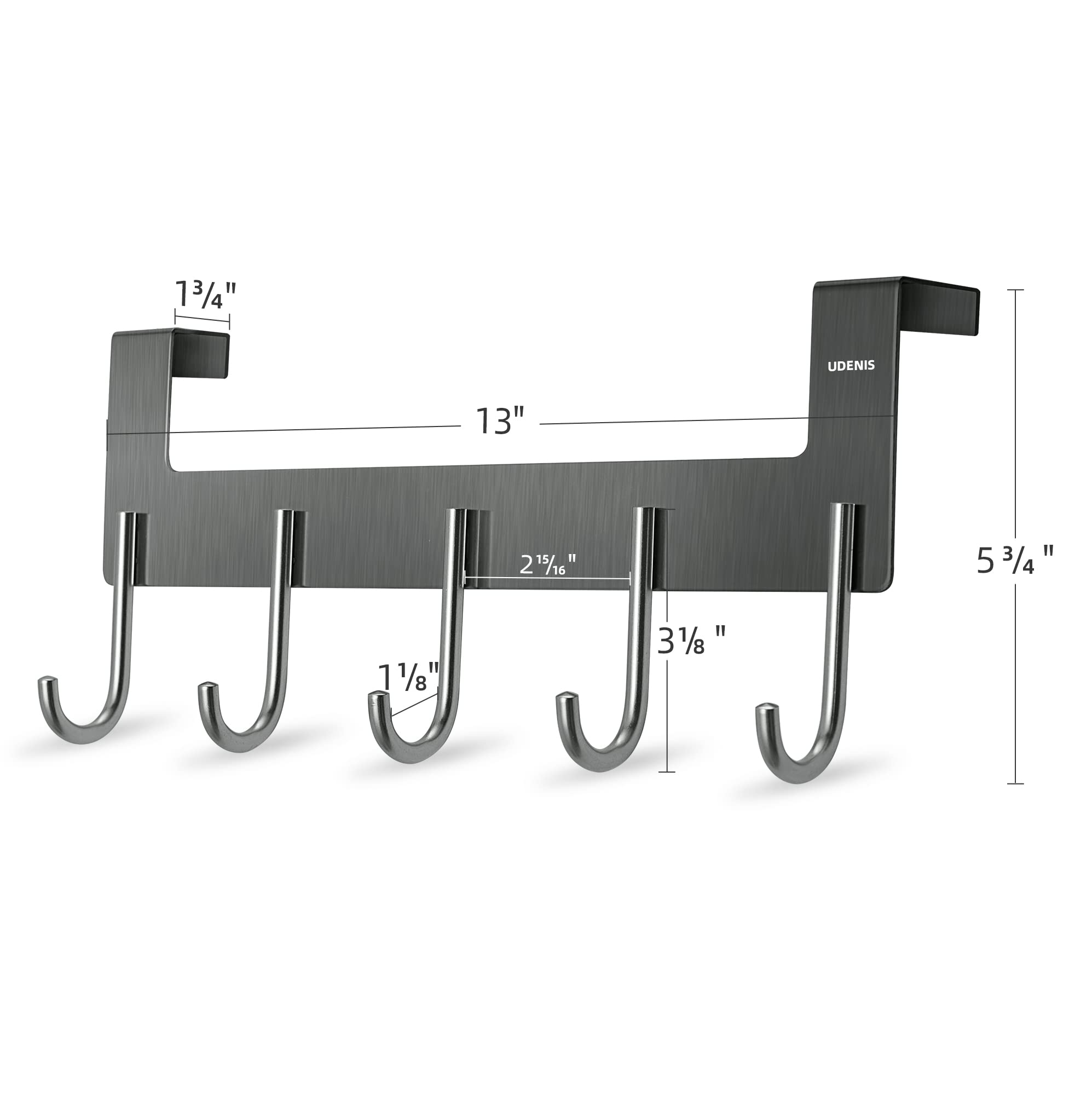 Metal Over The Door Hook Rack with 5 Hooks - Space Saving Towel & Coat Hanger for Bathroom, Bedroom, Closet - Durable Grey Finish (Perfect for Organizing Robes, Towels & Clothes in Small Spaces)