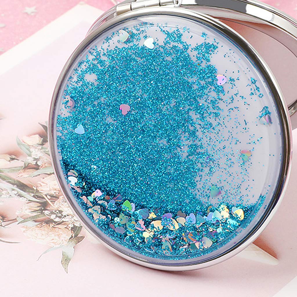 Easnea Compact Travel Makeup Mirror for Women - Folding Magnifying Cosmetic Mirror, Purse Size, Round Blue | Perfect for On-the-Go Touchups, Travel Essentials & Handbag Organization