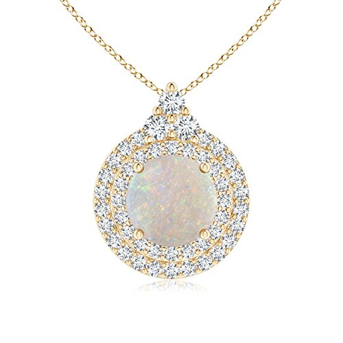 Angara Natural Opal Solitaire Halo Pendant Necklace for Women - 14K Solid Gold/Platinum October Birthstone Jewelry | Elegant Gift for Her, Birthday, Anniversary | Perfect for Weddings, Parties & Special Occasions
