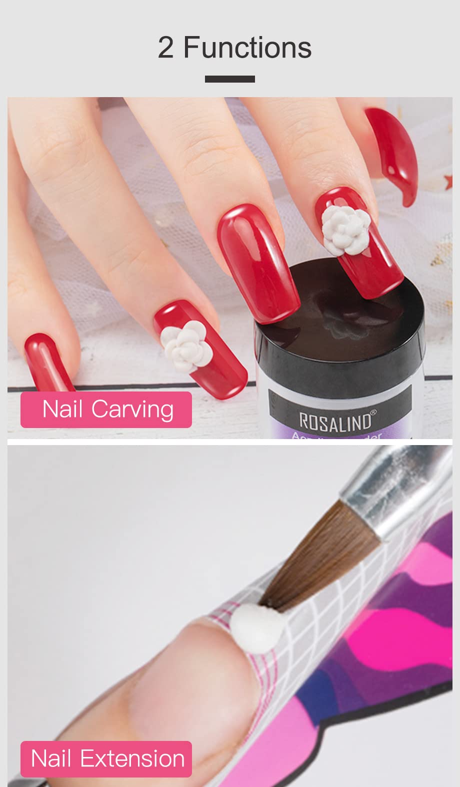 Professional Acrylic Powder & Crystal Powder for Nail Extension & Carving - Pink | DIY Nail Art, Salon Manicure & Nail Enhancement Supplies