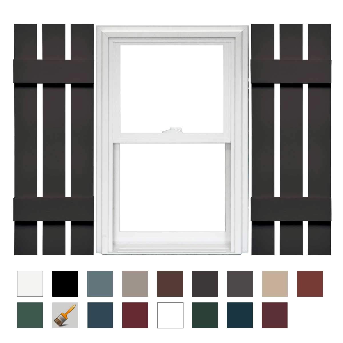 12x35 Inch Vinyl Standard Shutters (1 Pair) - Mid America Board and Batten 3 Board Spaced Design in Musket Brown - Perfect for Farmhouse, Cottage & Coastal Home Exteriors