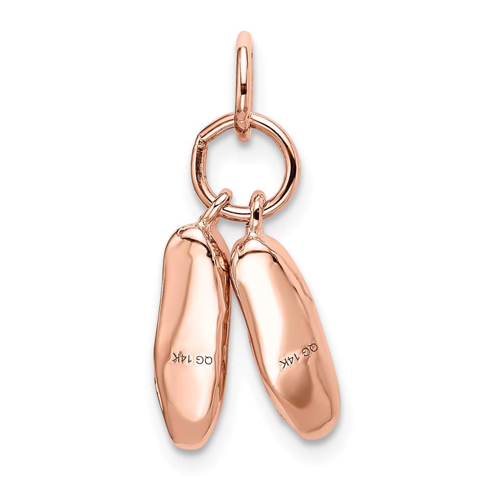 14K Rose Gold Polished 3D Movable Ballet Slippers Charm Pendant - Perfect for Jewelry Making, Bracelet Charms, Necklace Pendants & Gift Giving