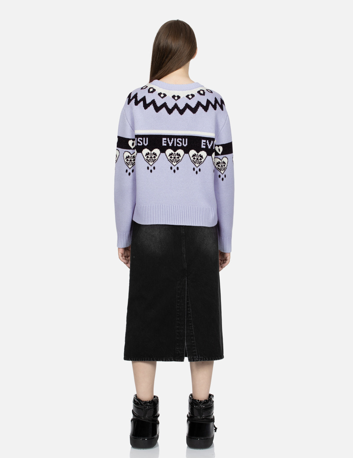 Kamon Heart Jacquard Loose Fit Sweater for Women - Soft Oversized Knit Pullover - Cozy Winter Casual Wear for Outdoors & Lounge