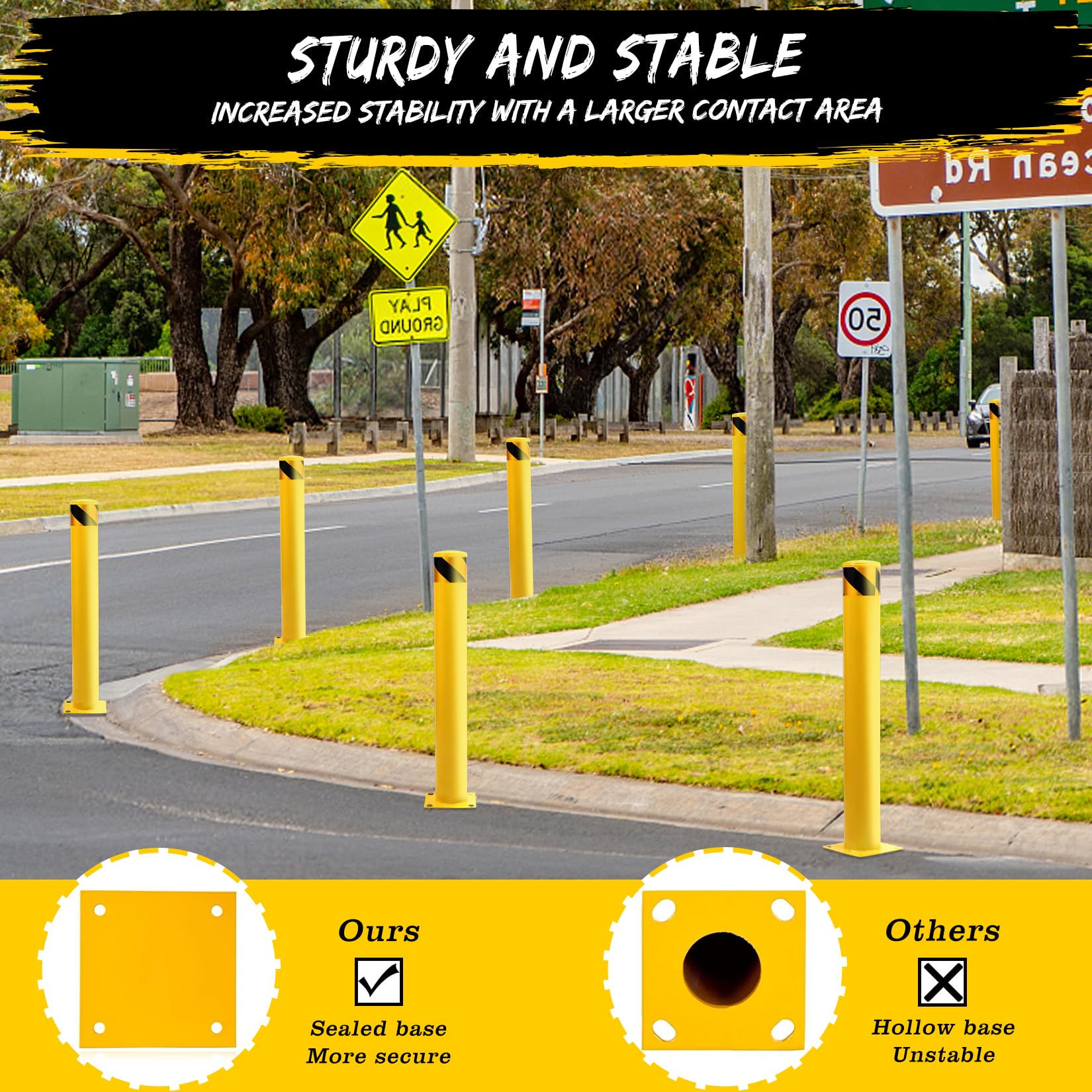 GAOMON 36 Inch Steel Safety Bollard Post with 4 Anchor Bolts, 4.5 Inch Diameter Security Traffic Barrier for Parking Lots, Warehouses, Driveways, and Sidewalks – Ideal for Enhanced Safety and Traffic Control, 2 Packs