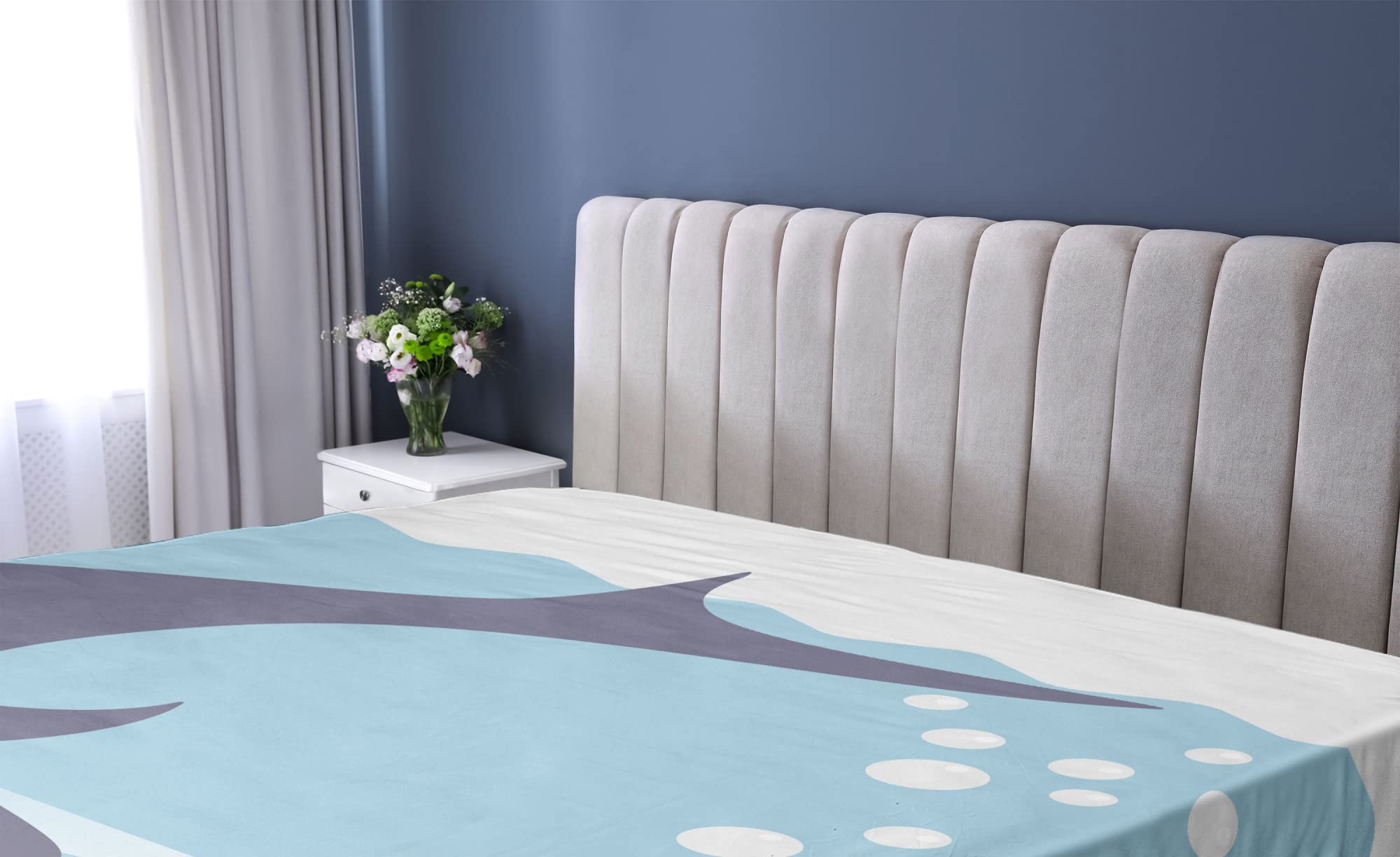 Ambesonne Yellow Submarine Fitted Sheet - Shark & Vessel Ocean Bubbles Underwater Cartoon Theme - Deep Pocket Elastic Queen Size Bed Cover in Blue Grey Yellow - Perfect for Kids' Rooms, Beach Themed Decor & Nautical Bedrooms