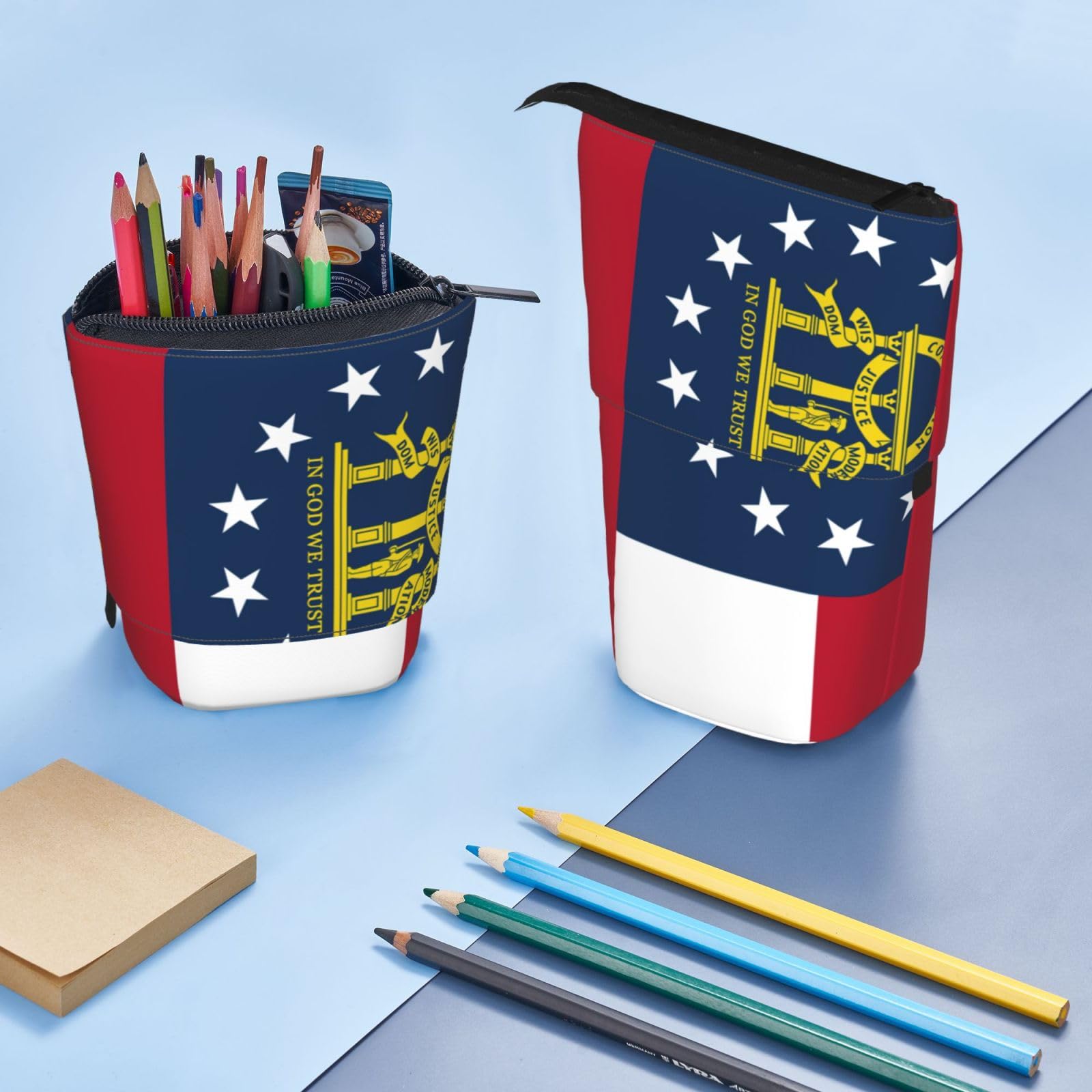 Bxzpzplj Malaysia Flag Print Expandable Pencil Case - School Supplies & Makeup Organizer, Georgia Flag Design, One Size - Perfect for Students, Office & Travel Accessories Storage