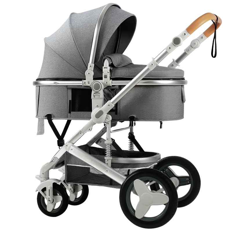 Premium 2-in-1 Luxury Baby Stroller with Bassinet & Reversible Seat | Foldable Travel Pram for Newborns & Infants | High-Landscape Design in Elegant Grey | Perfect for City Walks, Shopping & Family Outings