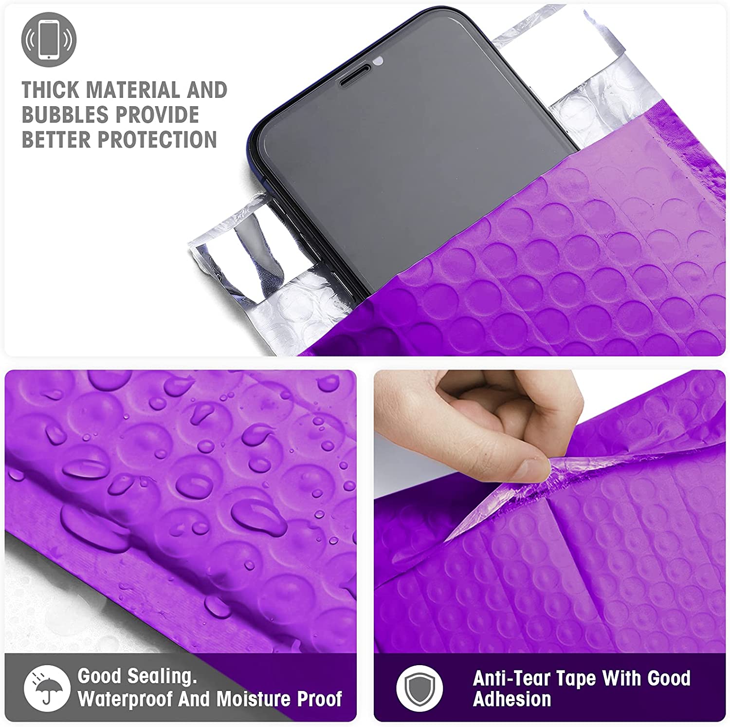 4x8 Bubble Mailer Padded Envelope - Waterproof & Tear-Resistant Shipping Envelopes for Ecommerce, Small Packages, Jewelry, Documents | Purple Mailing Bags for Online Sellers, Amazon FBA, eBay & Etsy Shipping
