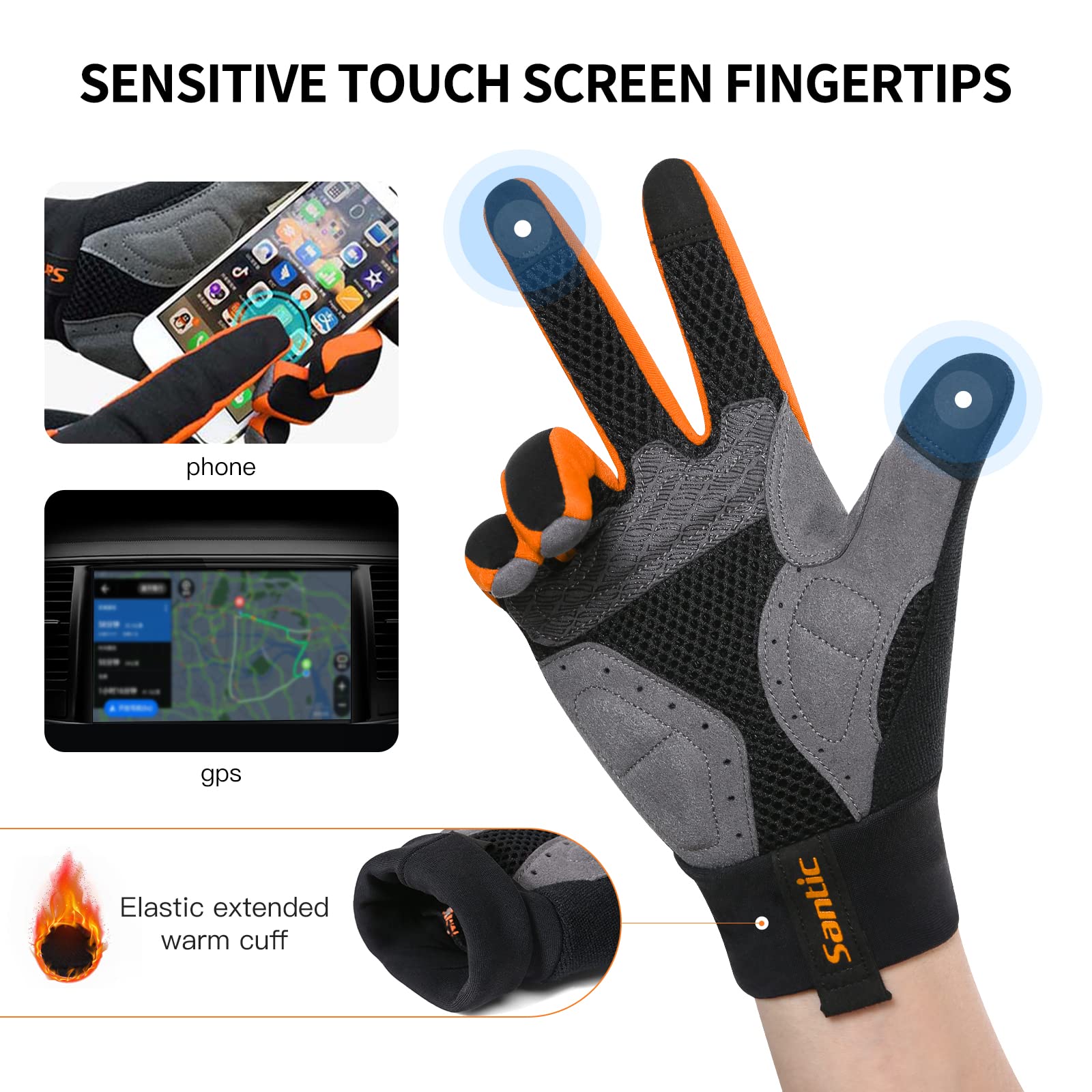 Santic Windproof Cycling Gloves with Gel Pads - Anti-Shock, Breathable Bike & Motorcycle Gloves for Men & Women - Perfect for Mountain Biking, Road Cycling & Motorcycle Riding
